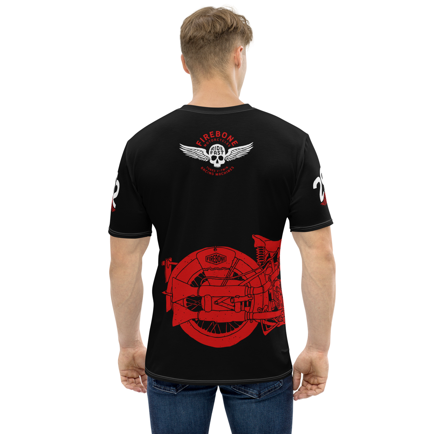 2962 Vintage Motorcycle t-shirt Red 'N' White on Black