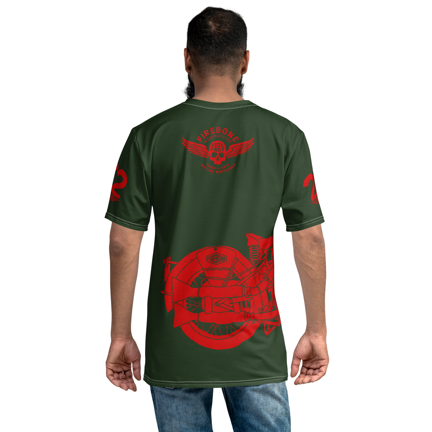 2962 Vintage Motorcycle t-shirt Red on Myrtle Green