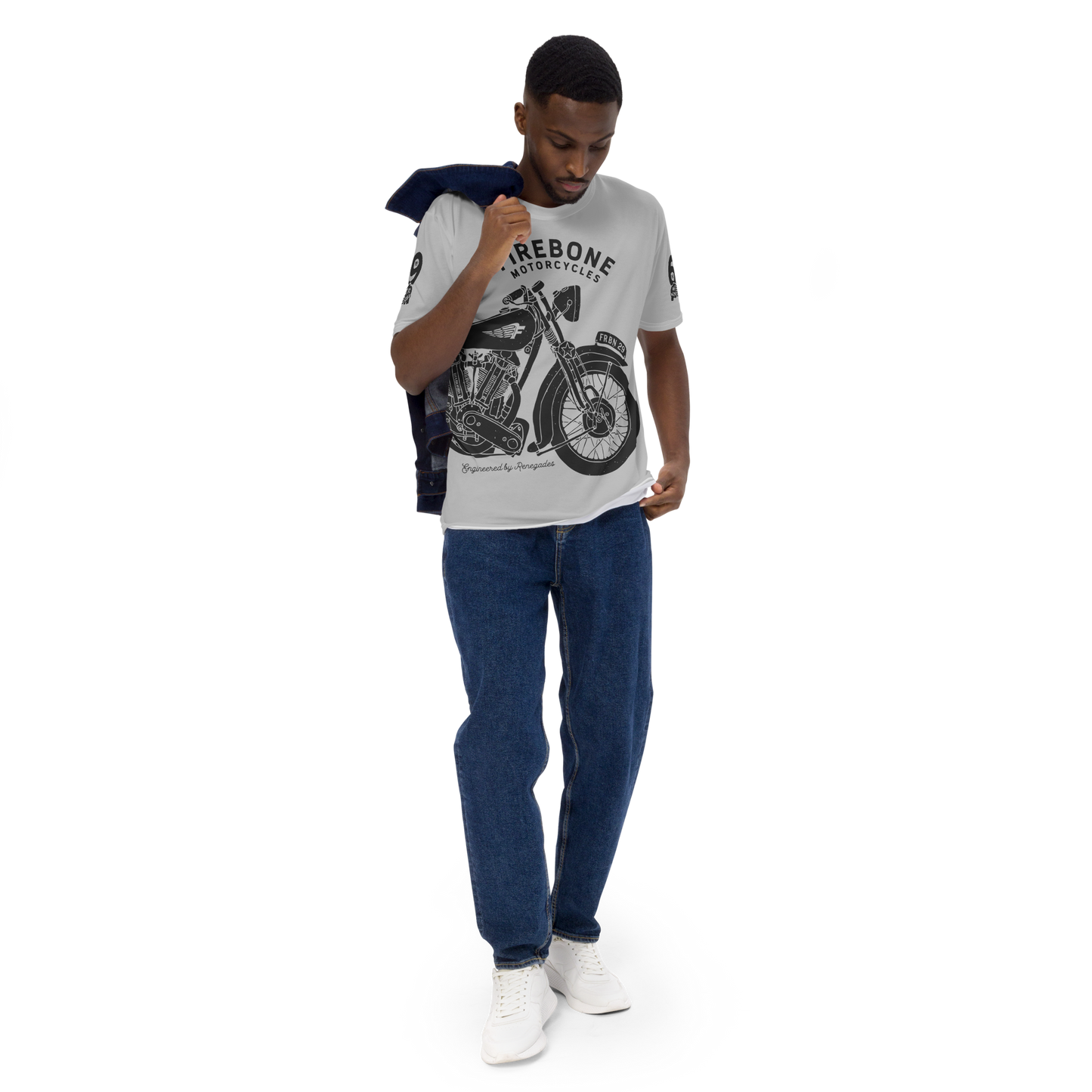 2962 Vintage Motorcycle t-shirt Dark Grey on Silver