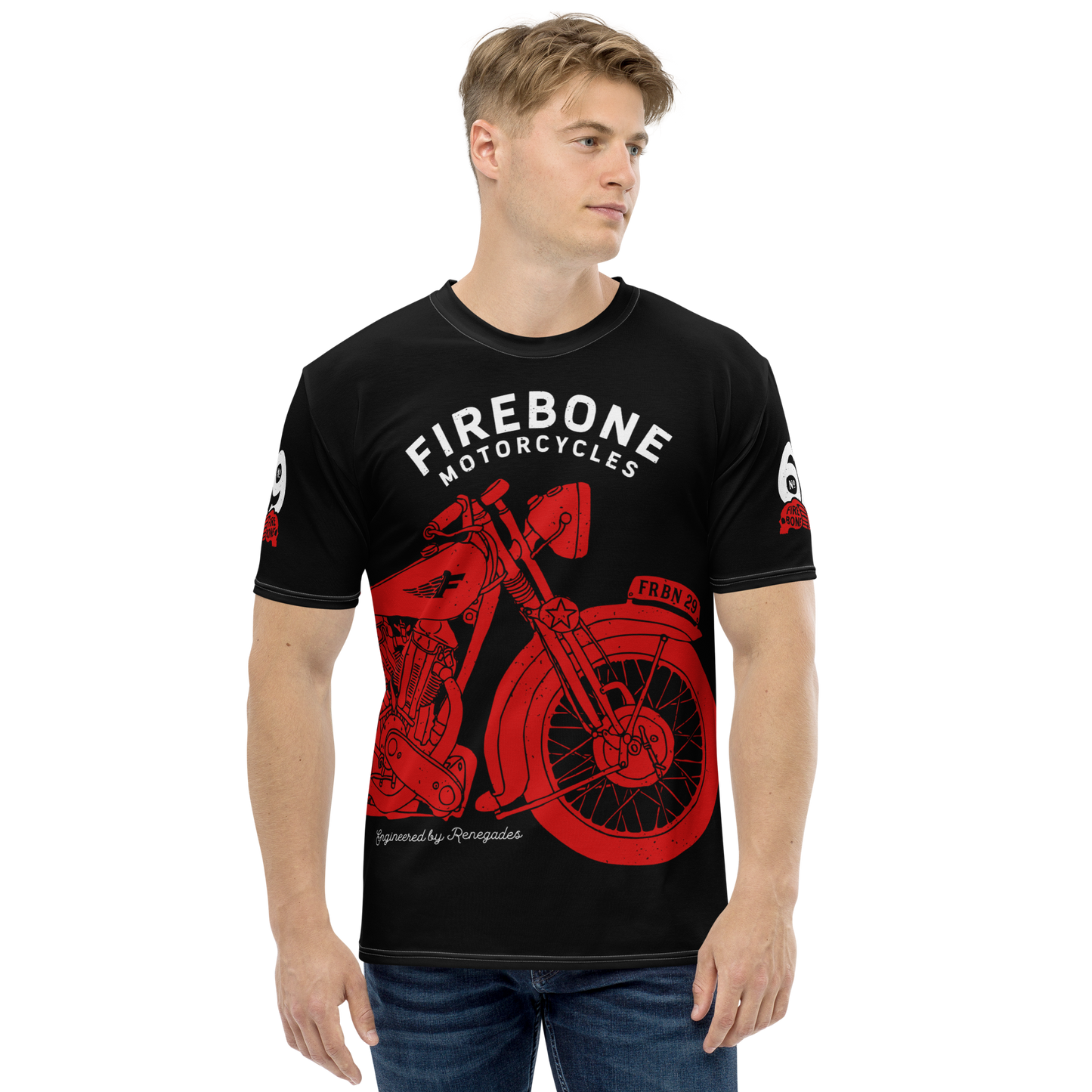 2962 Vintage Motorcycle t-shirt Red 'N' White on Black
