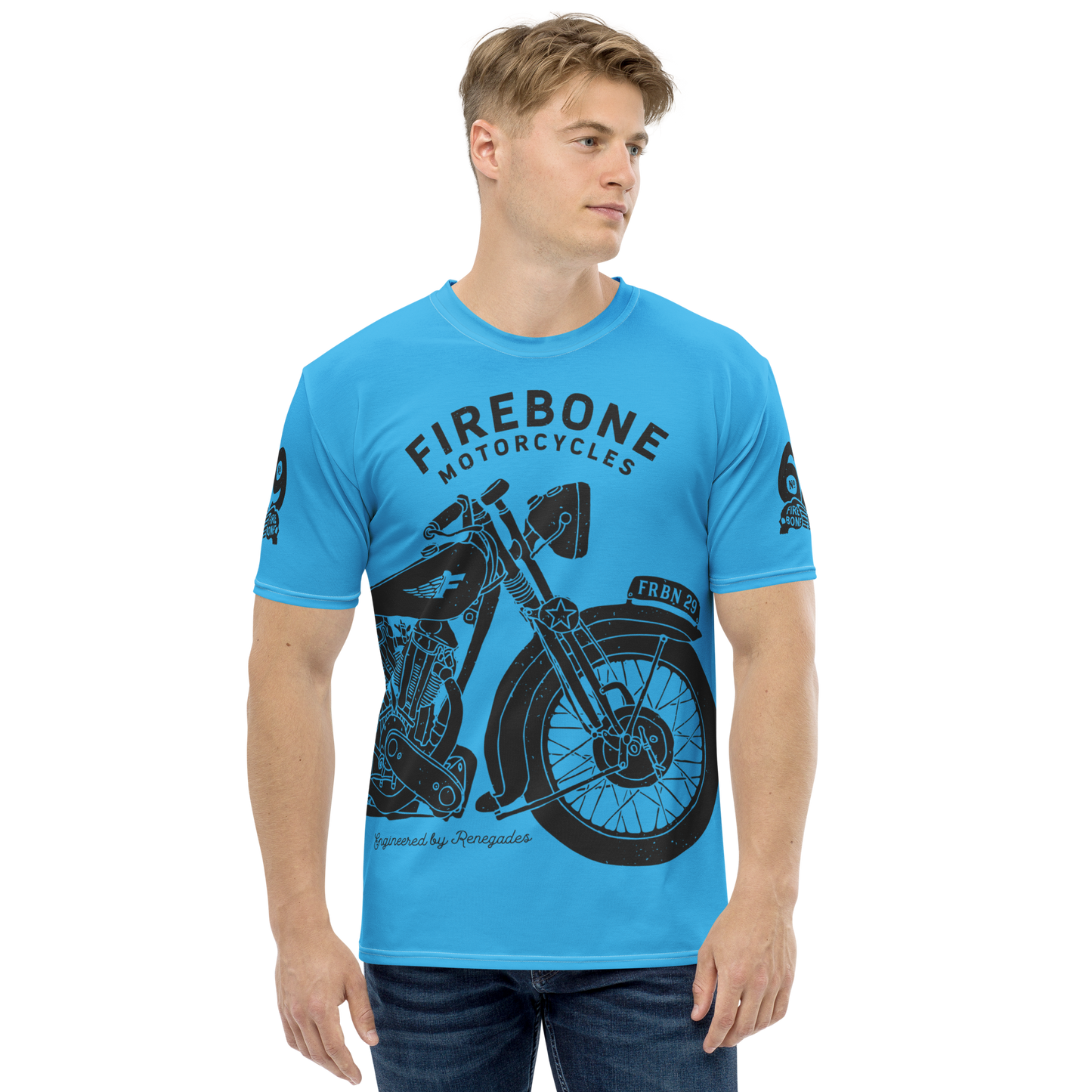 2962 Vintage Motorcycle t-shirt Dark Grey on Blue