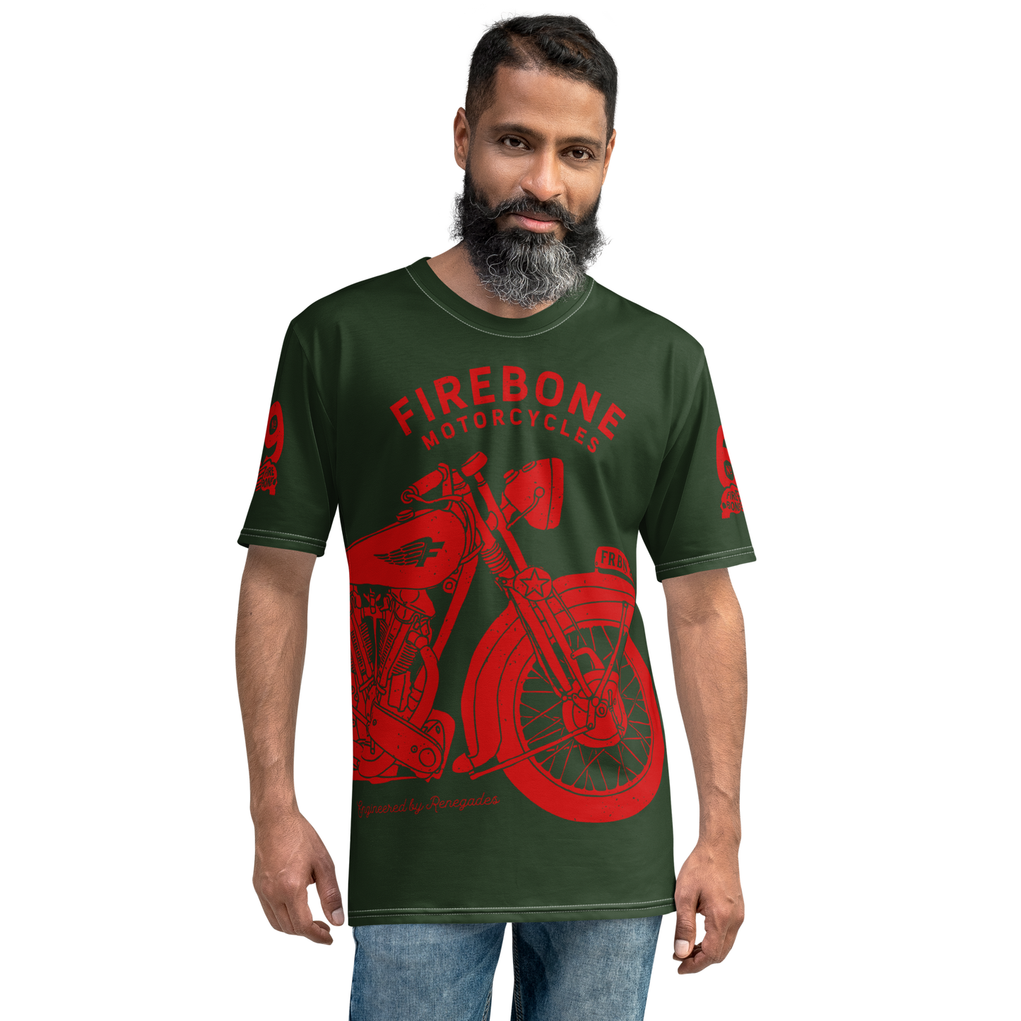 2962 Vintage Motorcycle t-shirt Red on Myrtle Green