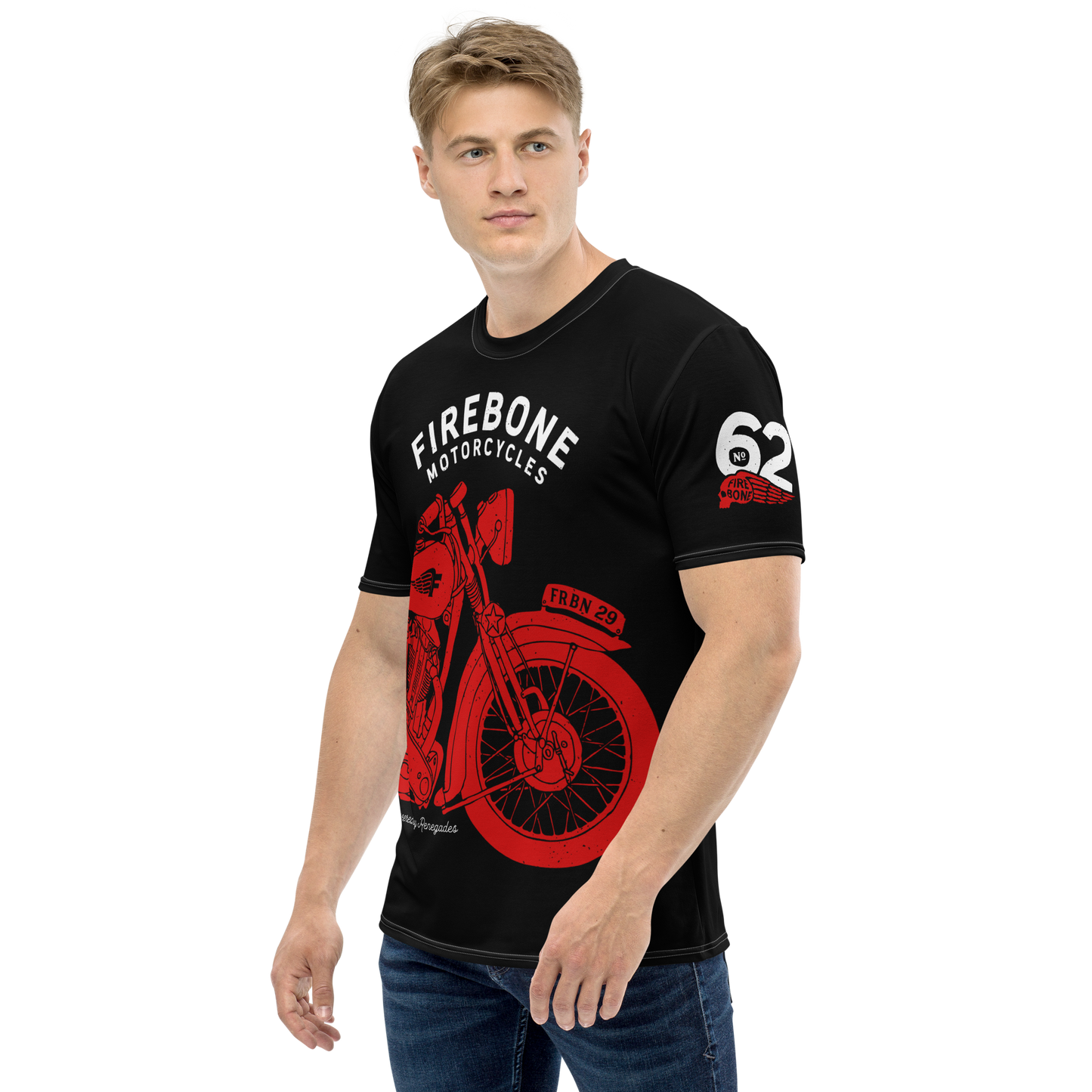 2962 Vintage Motorcycle t-shirt Red 'N' White on Black