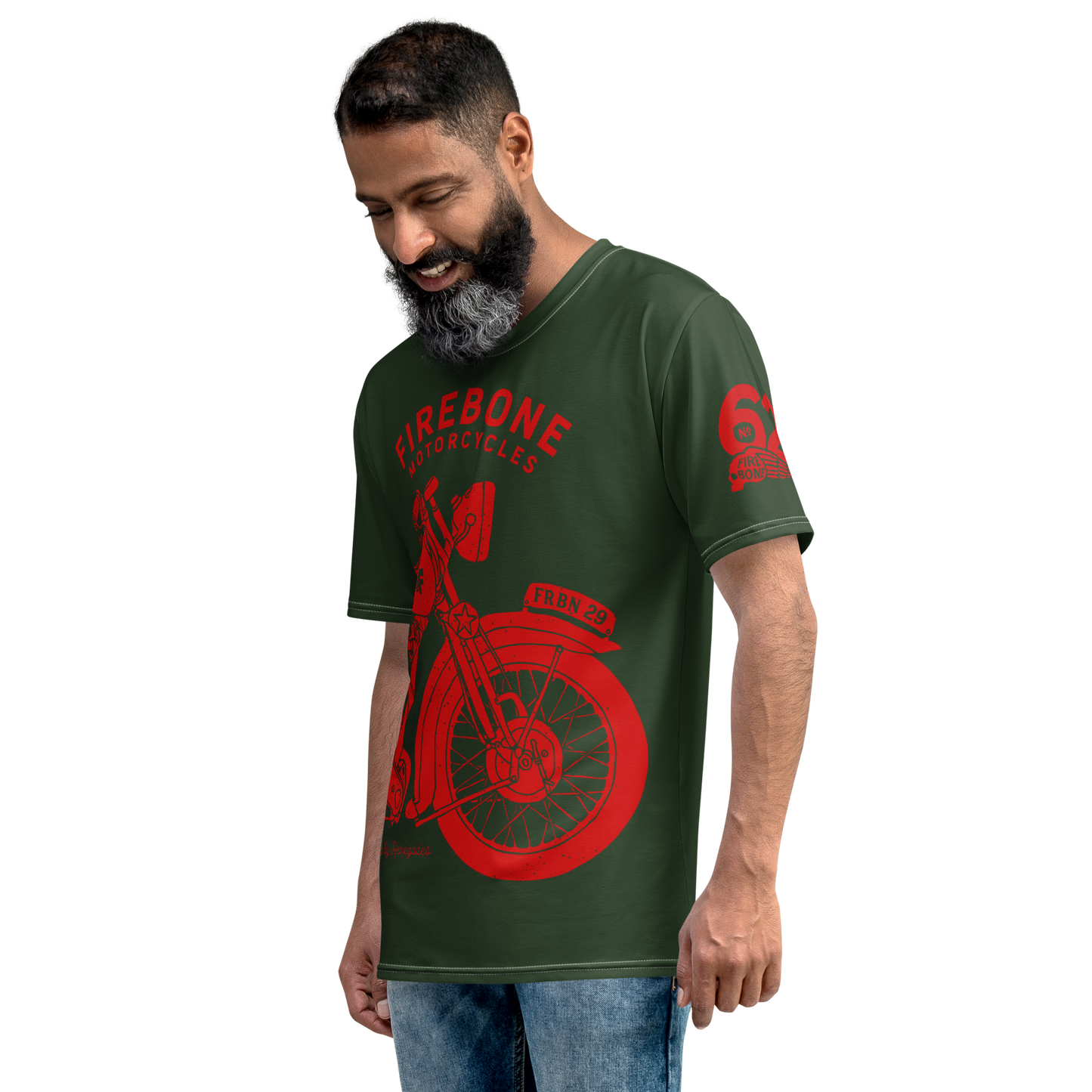 2962 Vintage Motorcycle t-shirt Red on Myrtle Green