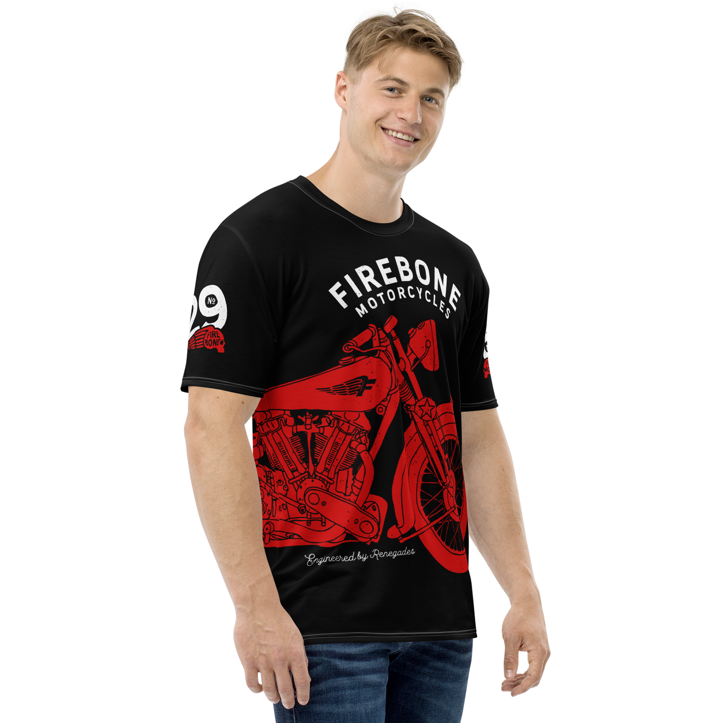 2962 Vintage Motorcycle t-shirt Red 'N' White on Black
