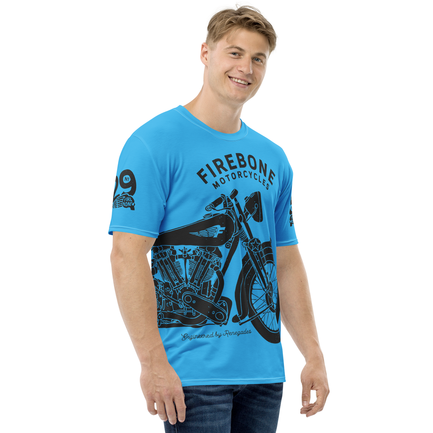 2962 Vintage Motorcycle t-shirt Dark Grey on Blue