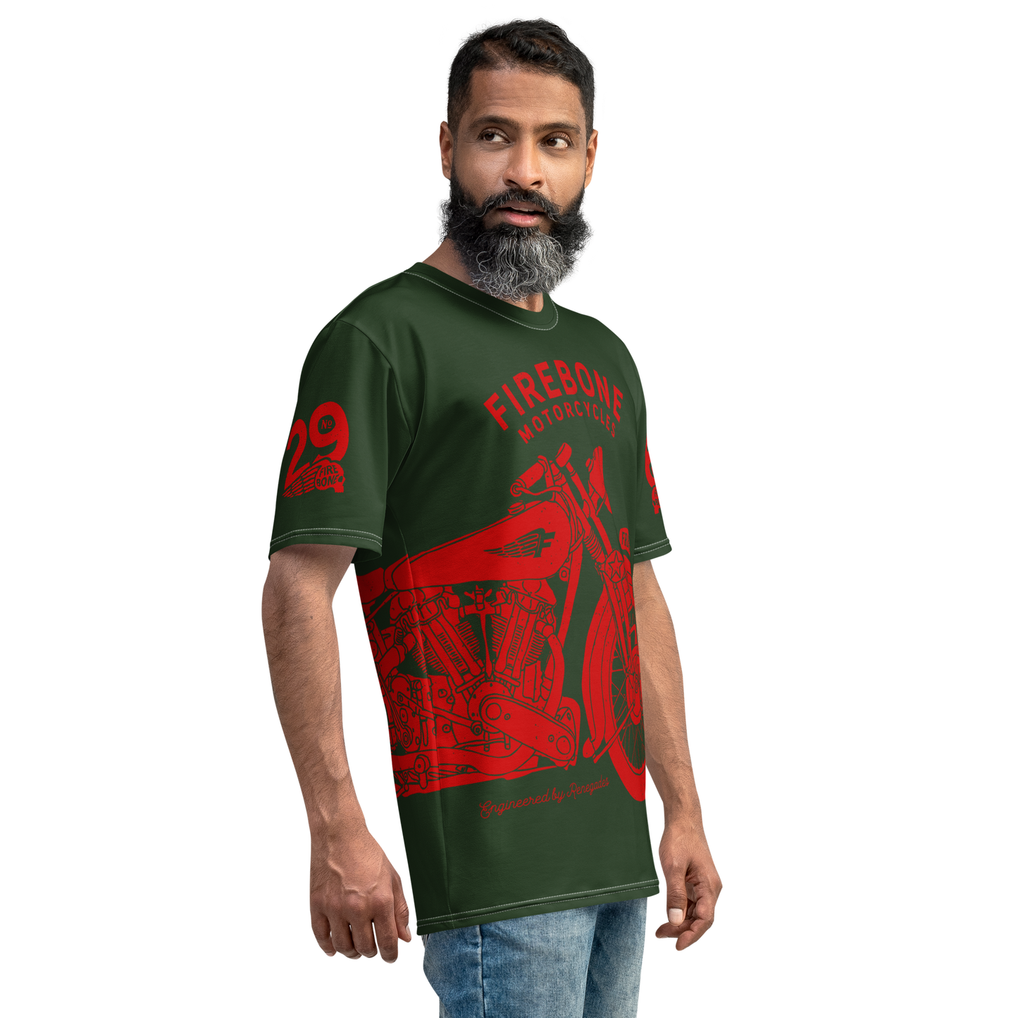 2962 Vintage Motorcycle t-shirt Red on Myrtle Green