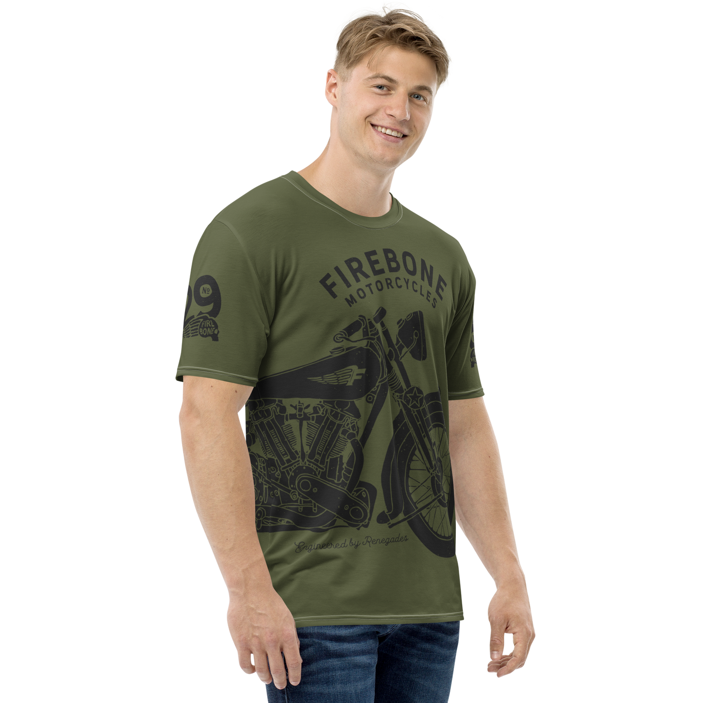 2962 Vintage Motorcycle T-shirt Dark Grey on Saratoga Green