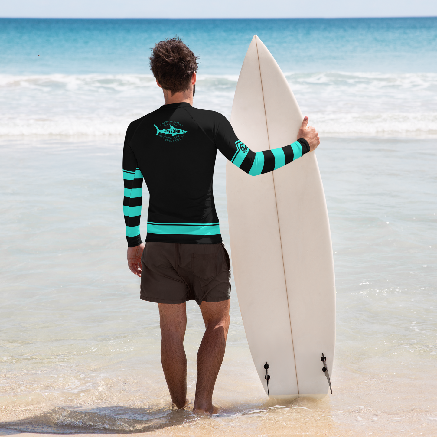 Men's Surf Skin Mint Blue on Black Rash Guard