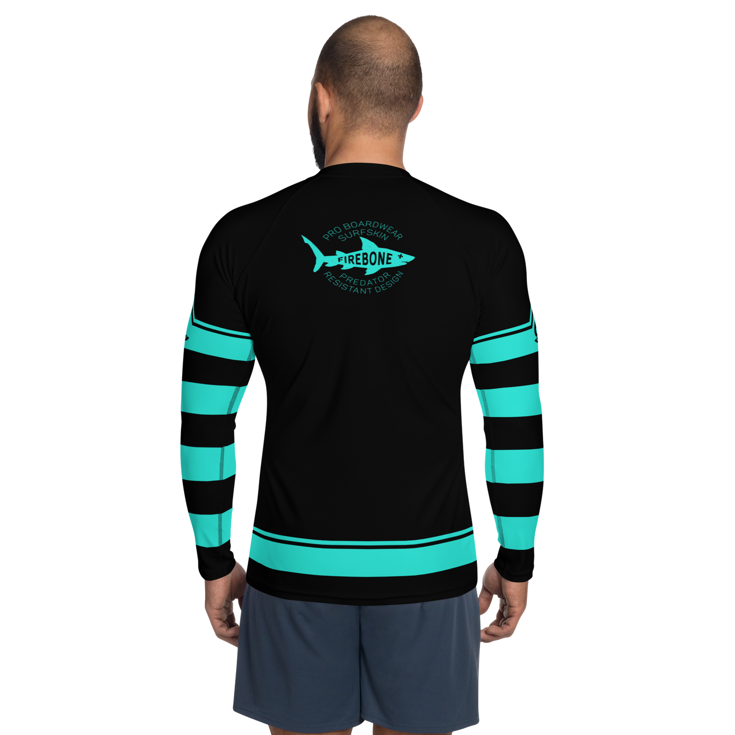 Men's Surf Skin Mint Blue on Black Rash Guard