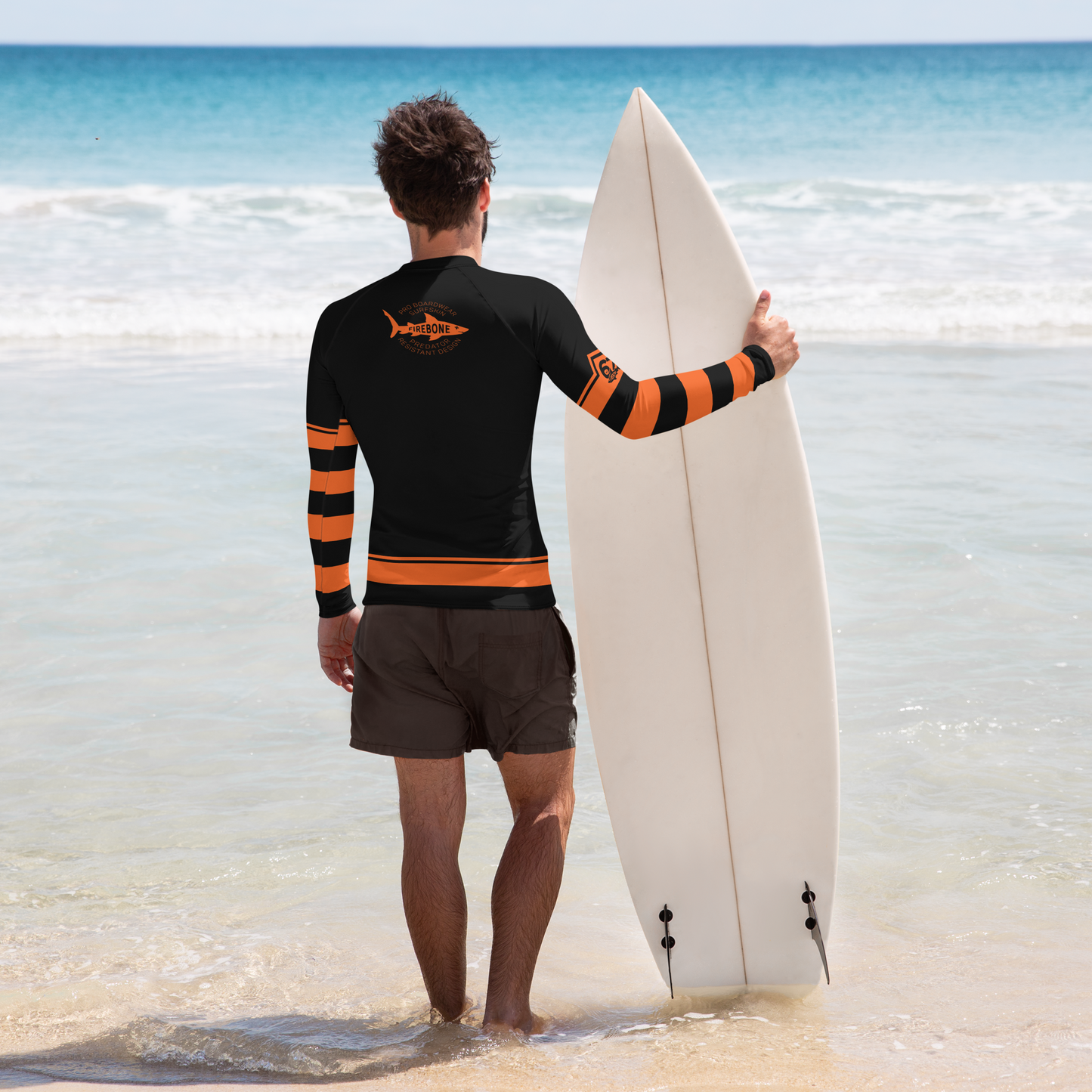Men's Surf Skin Orange on Black Rash Guard