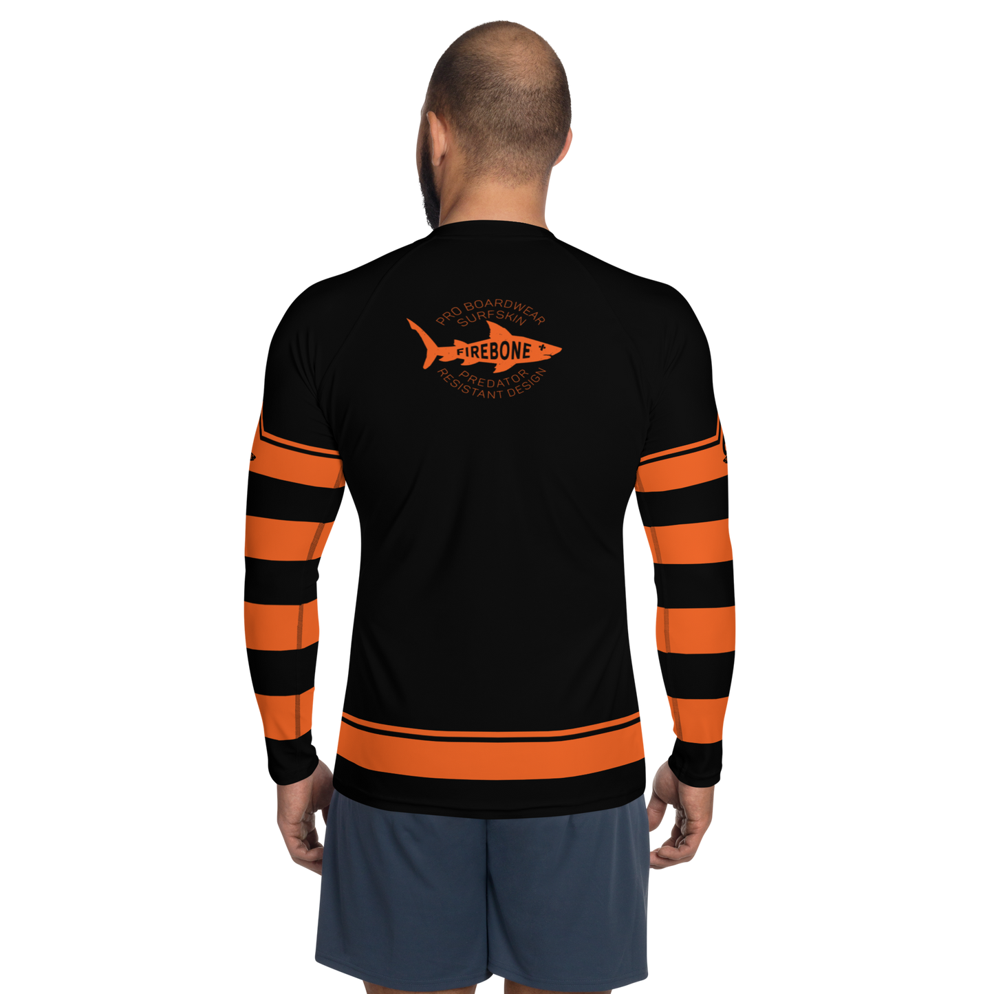 Men's Surf Skin Orange on Black Rash Guard