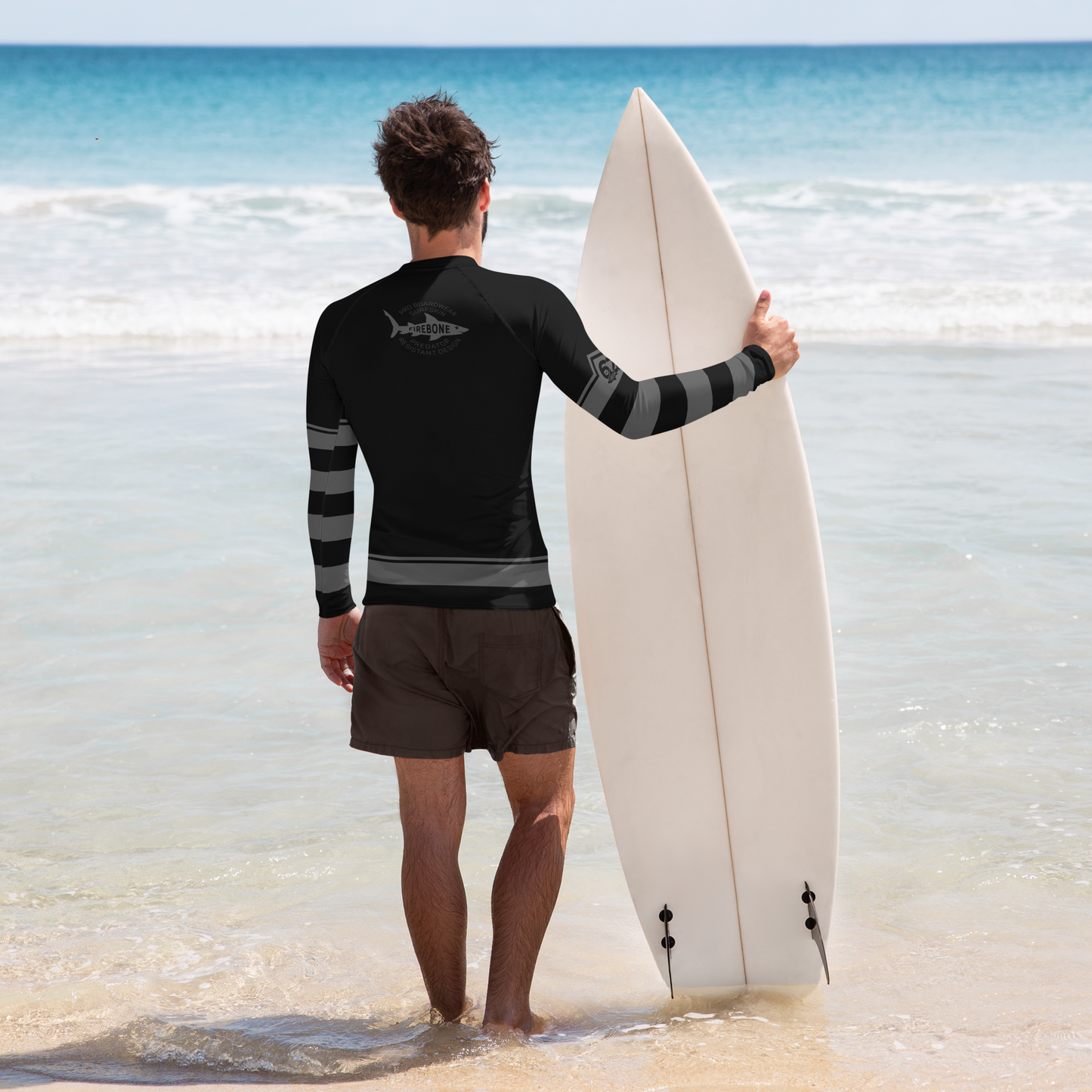 Men's Surf Skin Dark Grey on Black Rash Guard