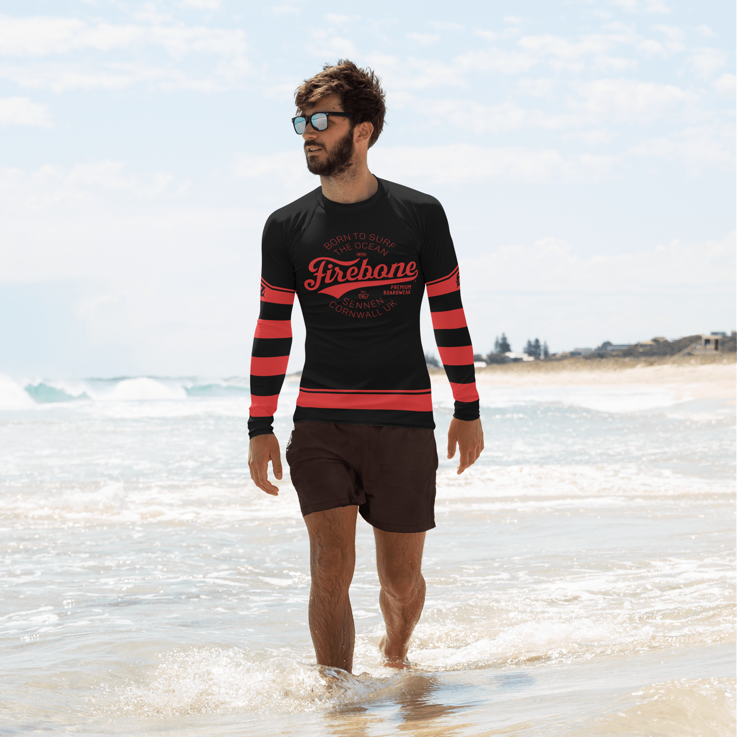 Men's Surf Skin Red on Black Rash Guard