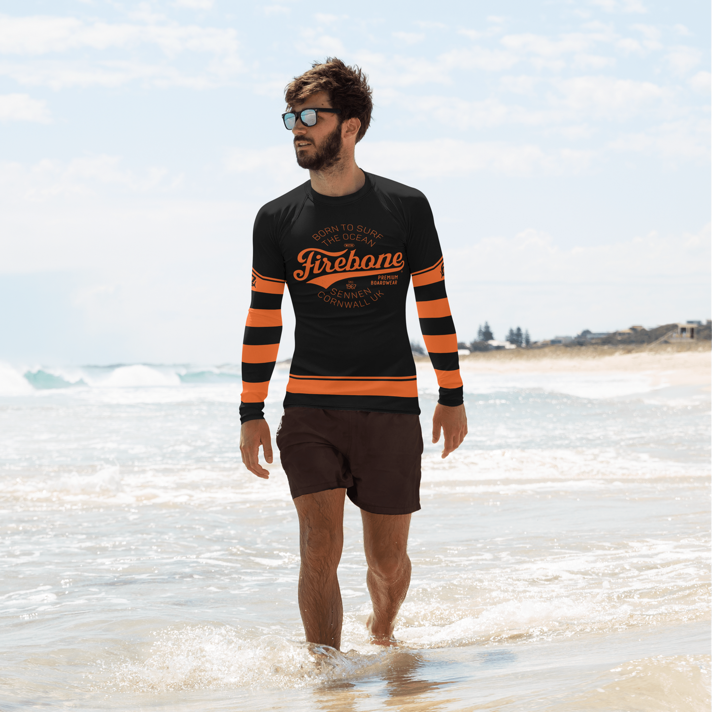 Men's Surf Skin Orange on Black Rash Guard