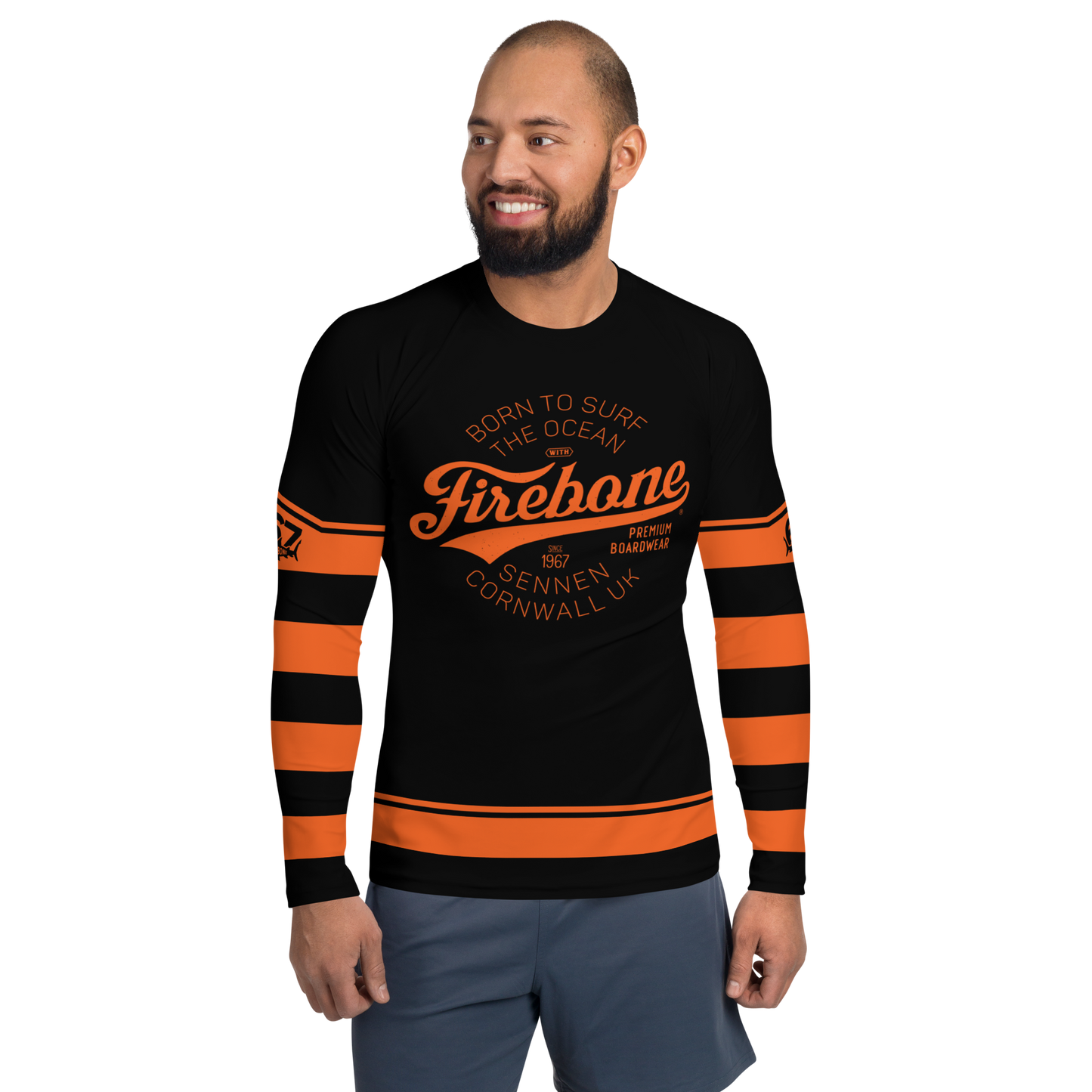 Men's Surf Skin Orange on Black Rash Guard