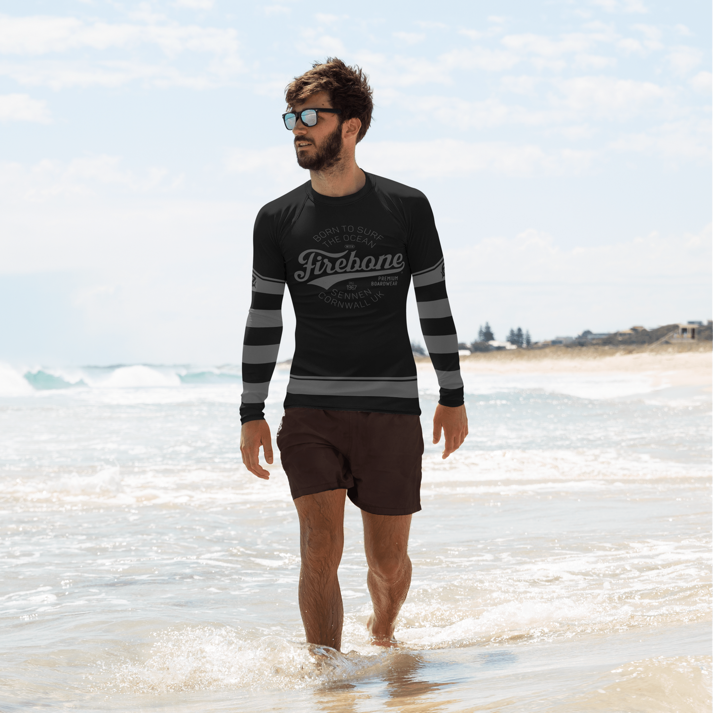 Men's Surf Skin Dark Grey on Black Rash Guard