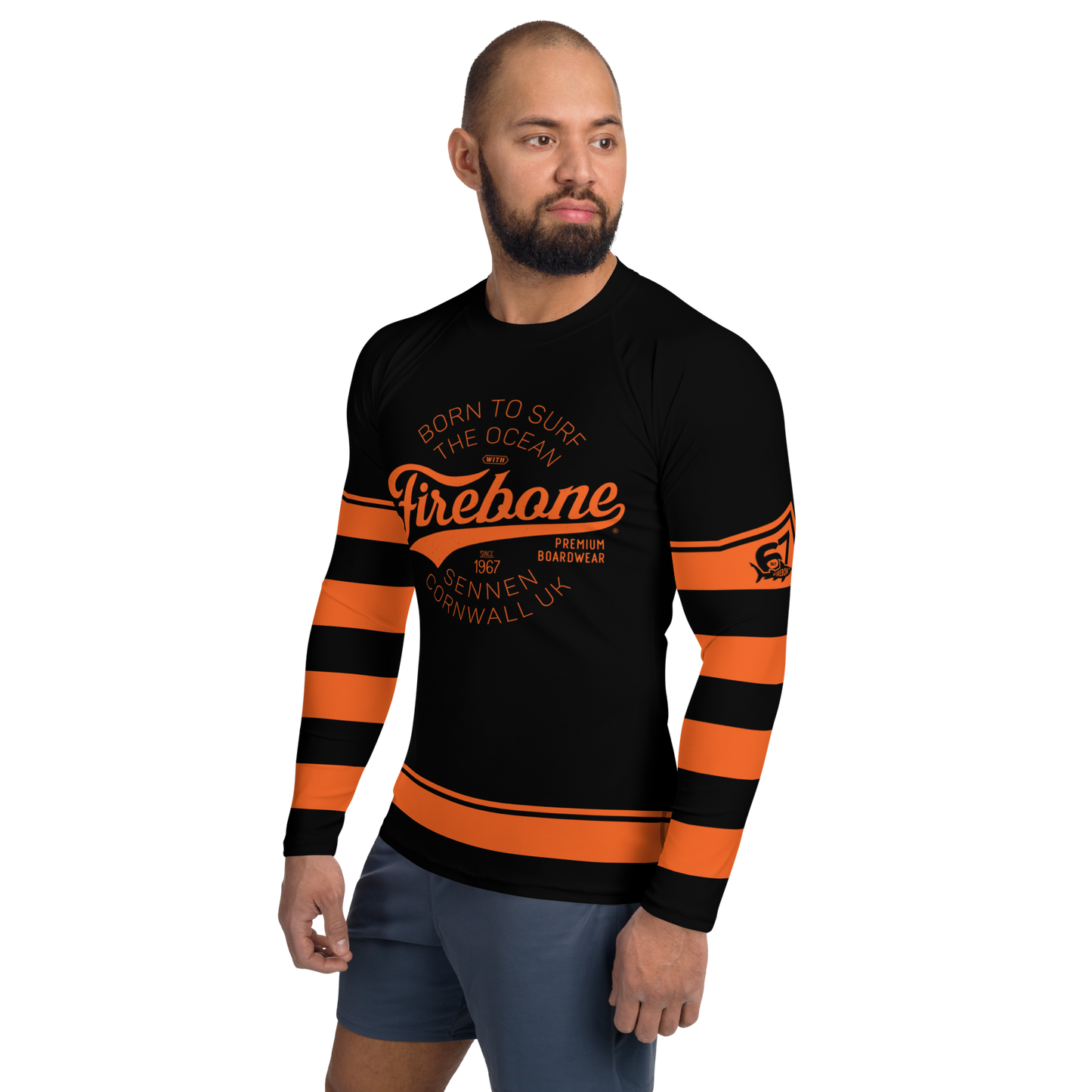 Men's Surf Skin Orange on Black Rash Guard