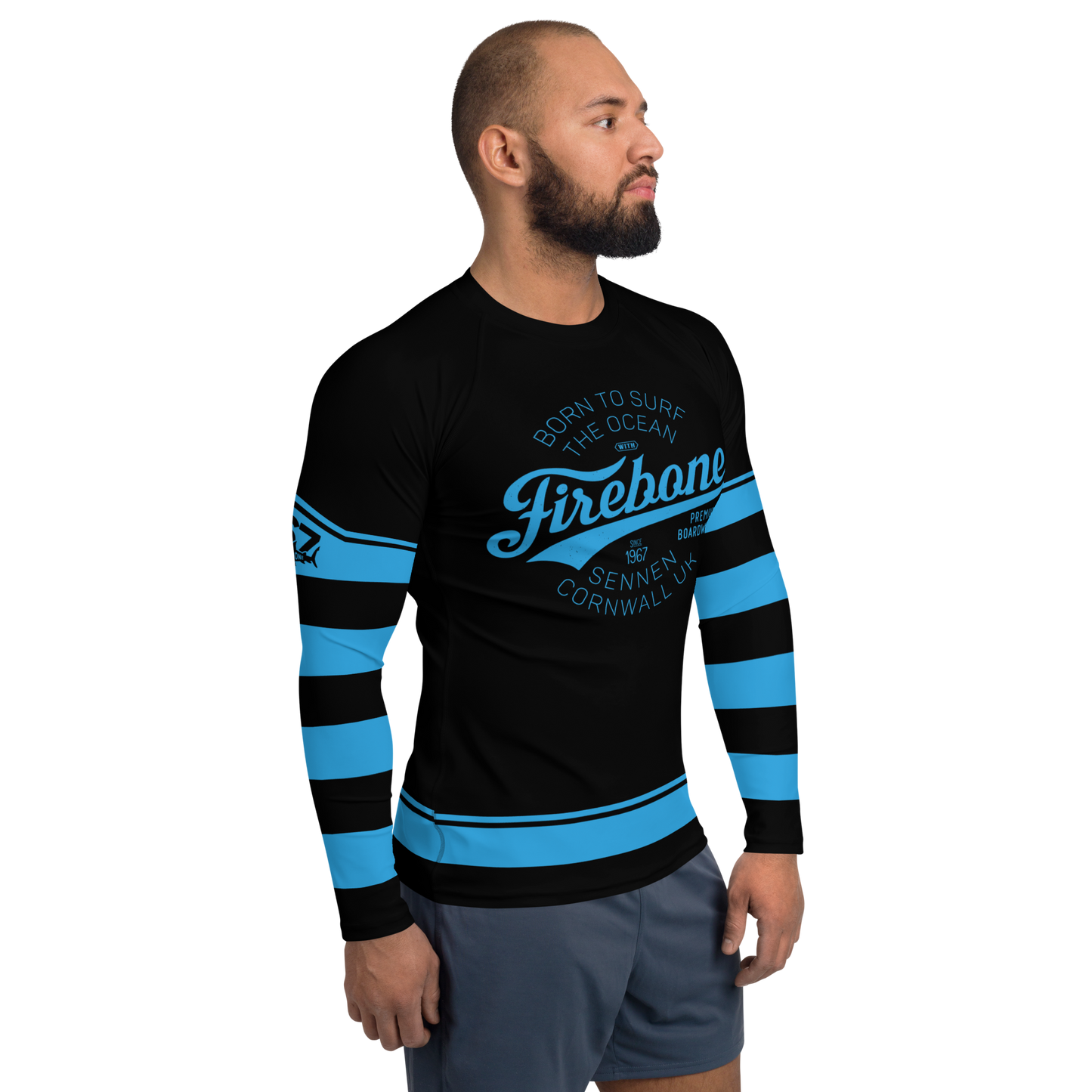 Men's Surf Skin Blue on Black Rash Guard