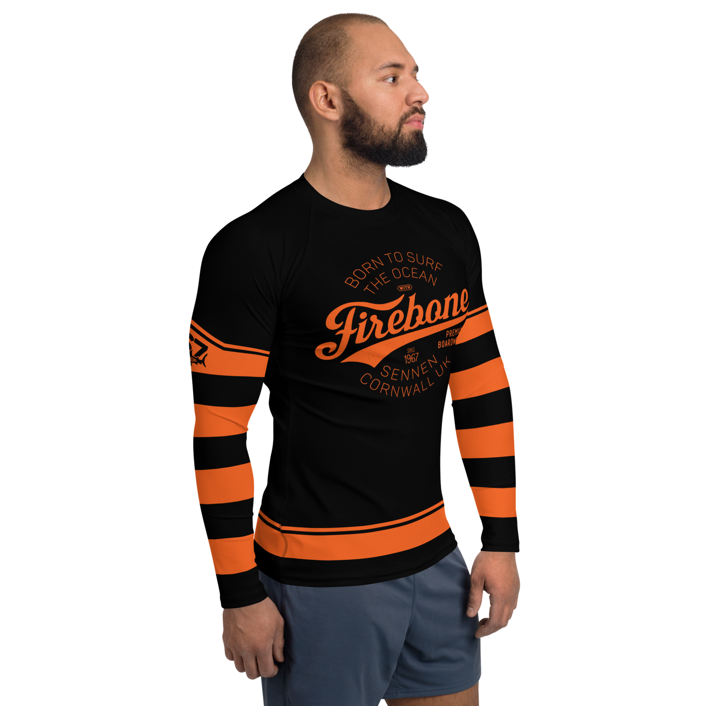 Men's Surf Skin Orange on Black Rash Guard