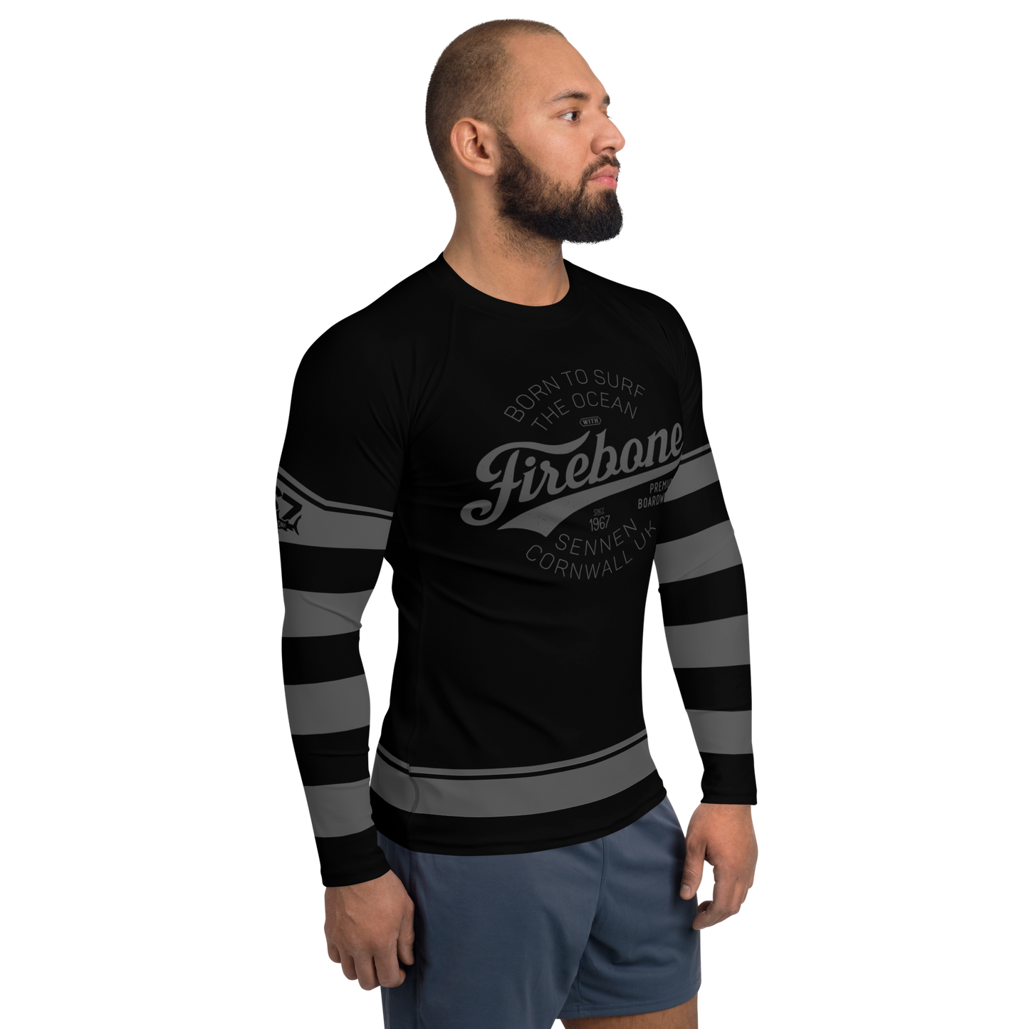 Men's Surf Skin Dark Grey on Black Rash Guard