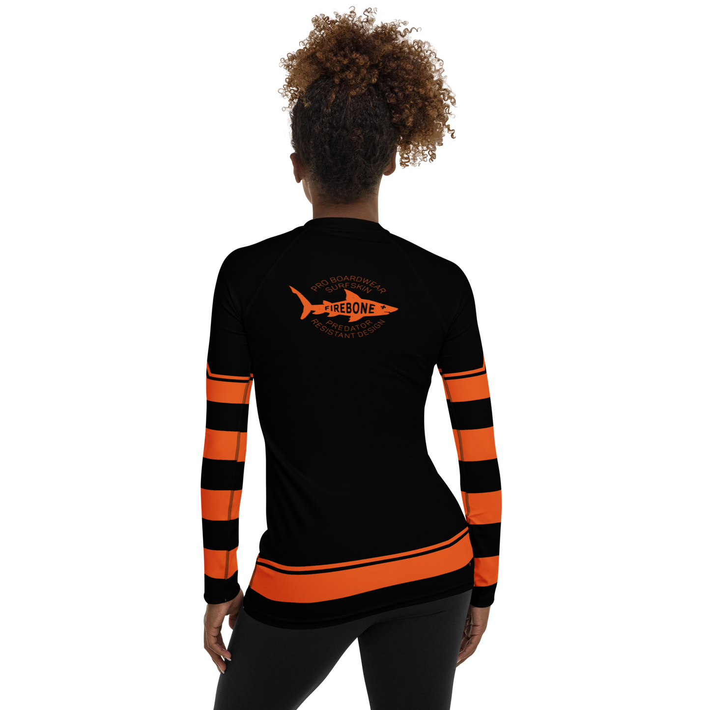 Women's Surf Skin Orange on Black Rash Guard