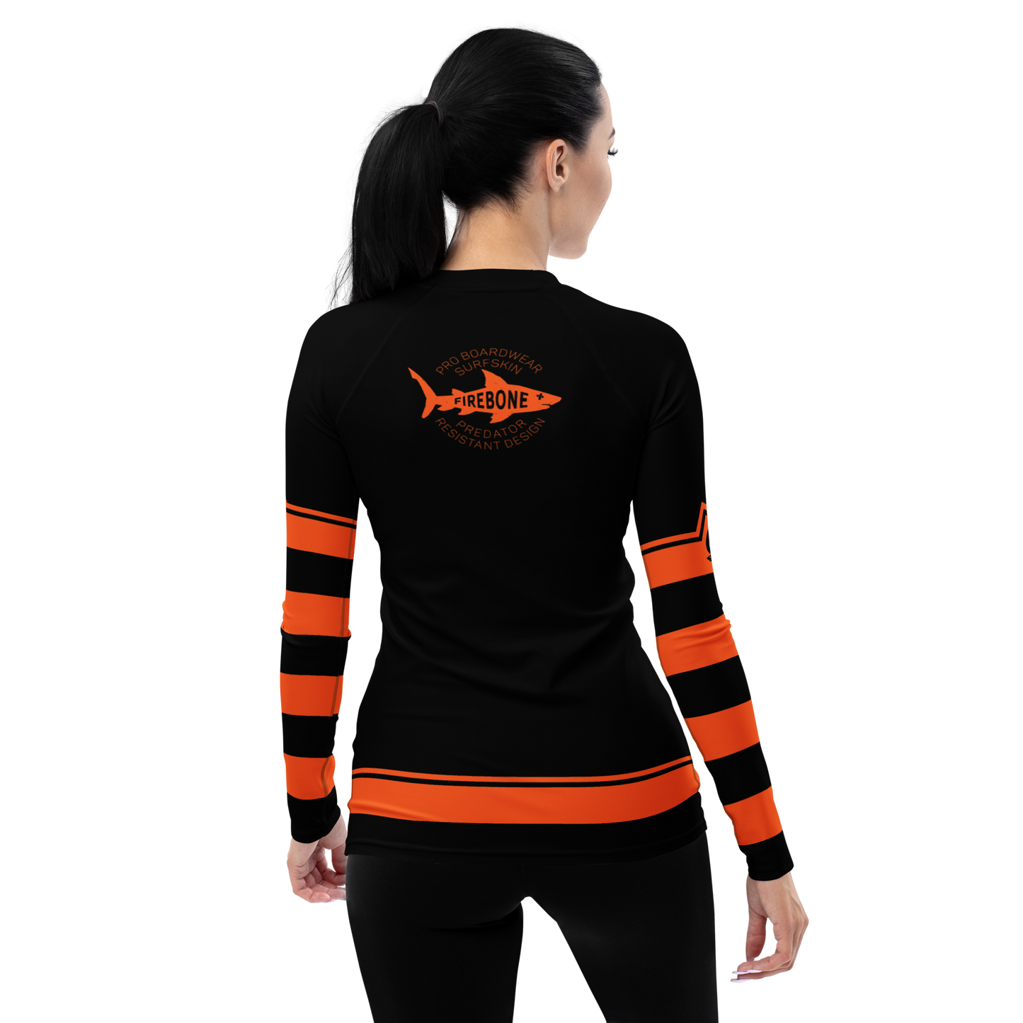 Women's Surf Skin Orange on Black Rash Guard