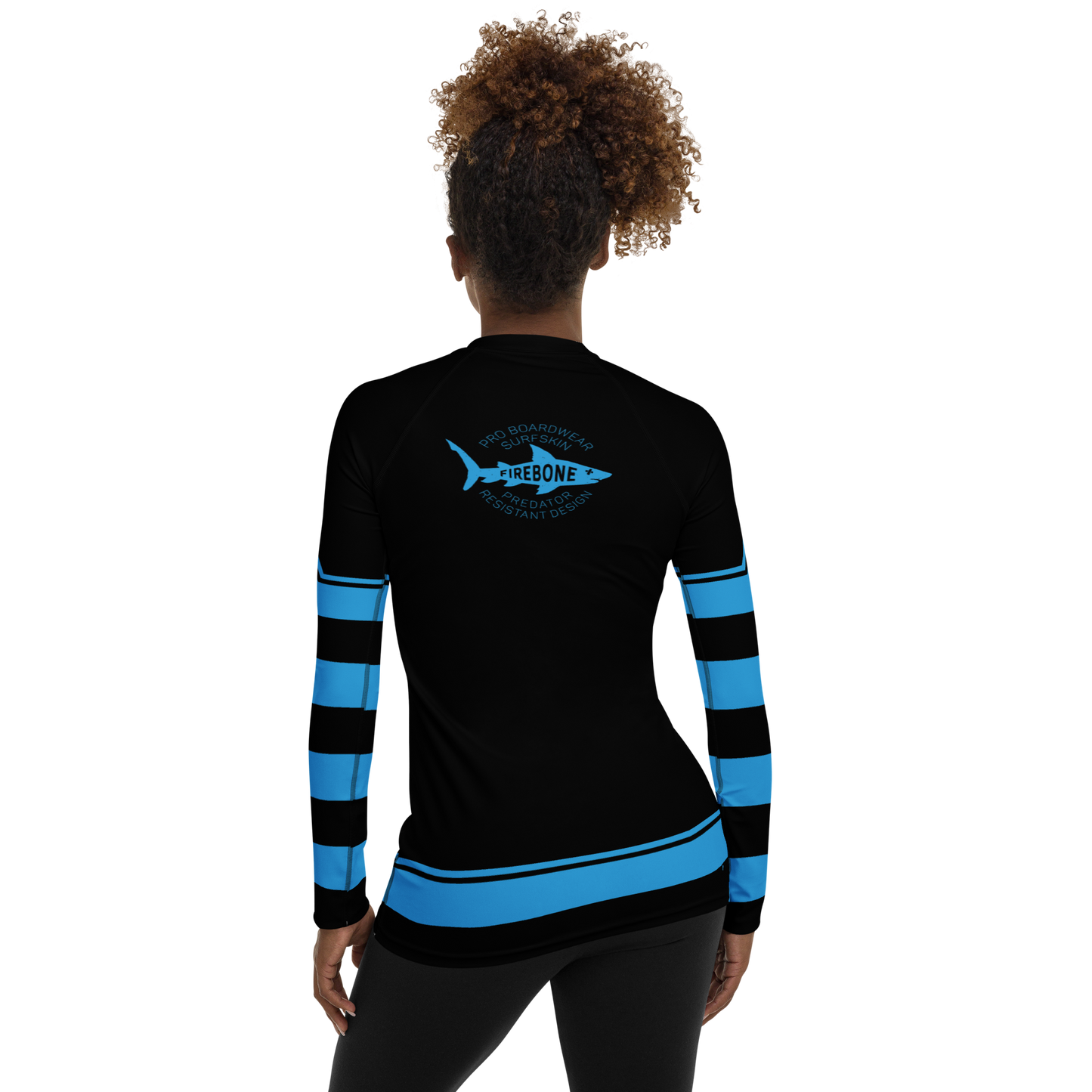 Women's Surf Skin Blue on Black Rash Guard
