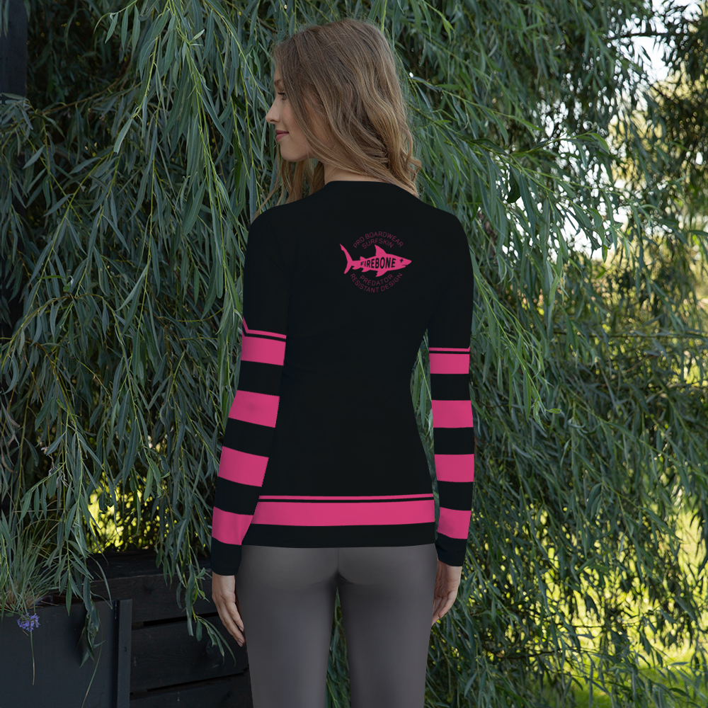 Women's Surf Skin Pink on Black Rash Guard