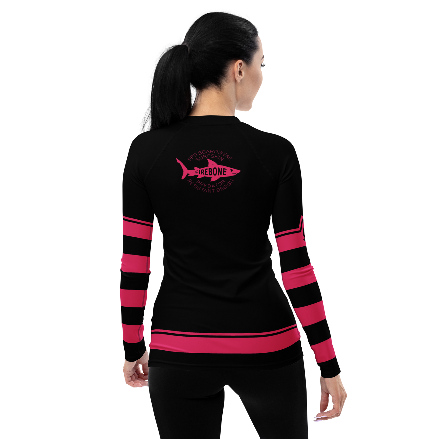 Women's Surf Skin Pink on Black Rash Guard