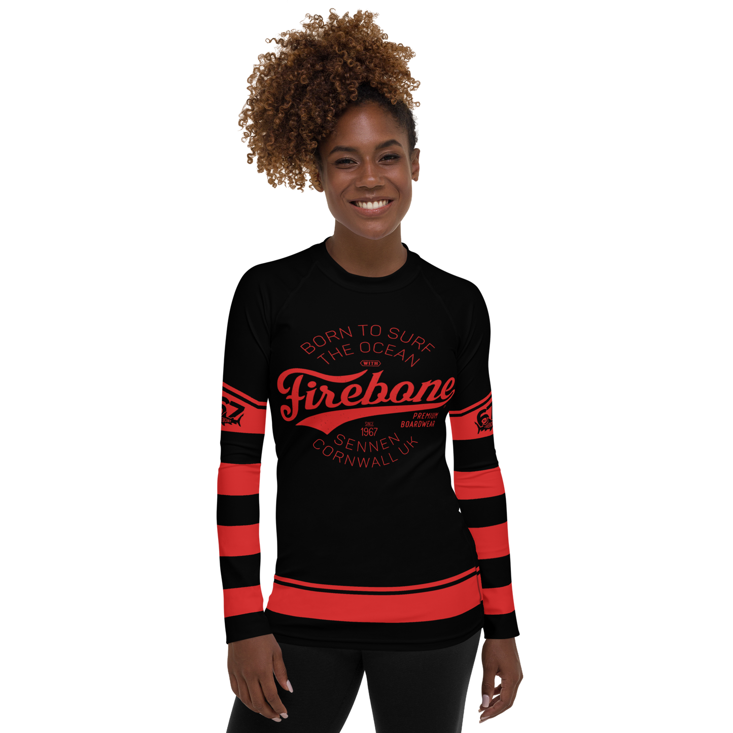 Women's Surf Skin Red on Black Rash Guard