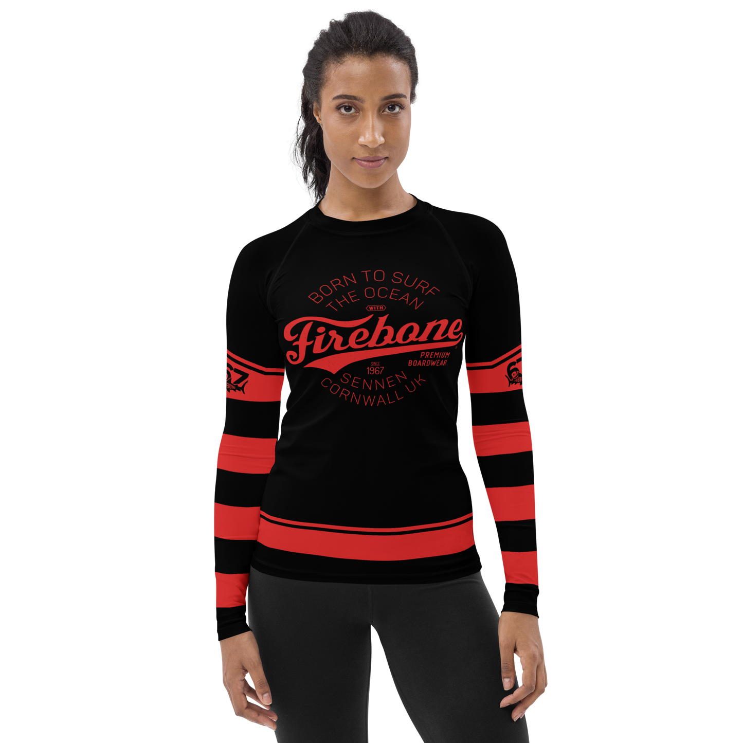 Women's Surf Skin Red on Black Rash Guard