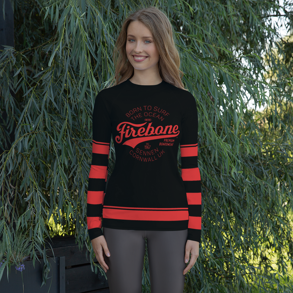 Women's Surf Skin Red on Black Rash Guard