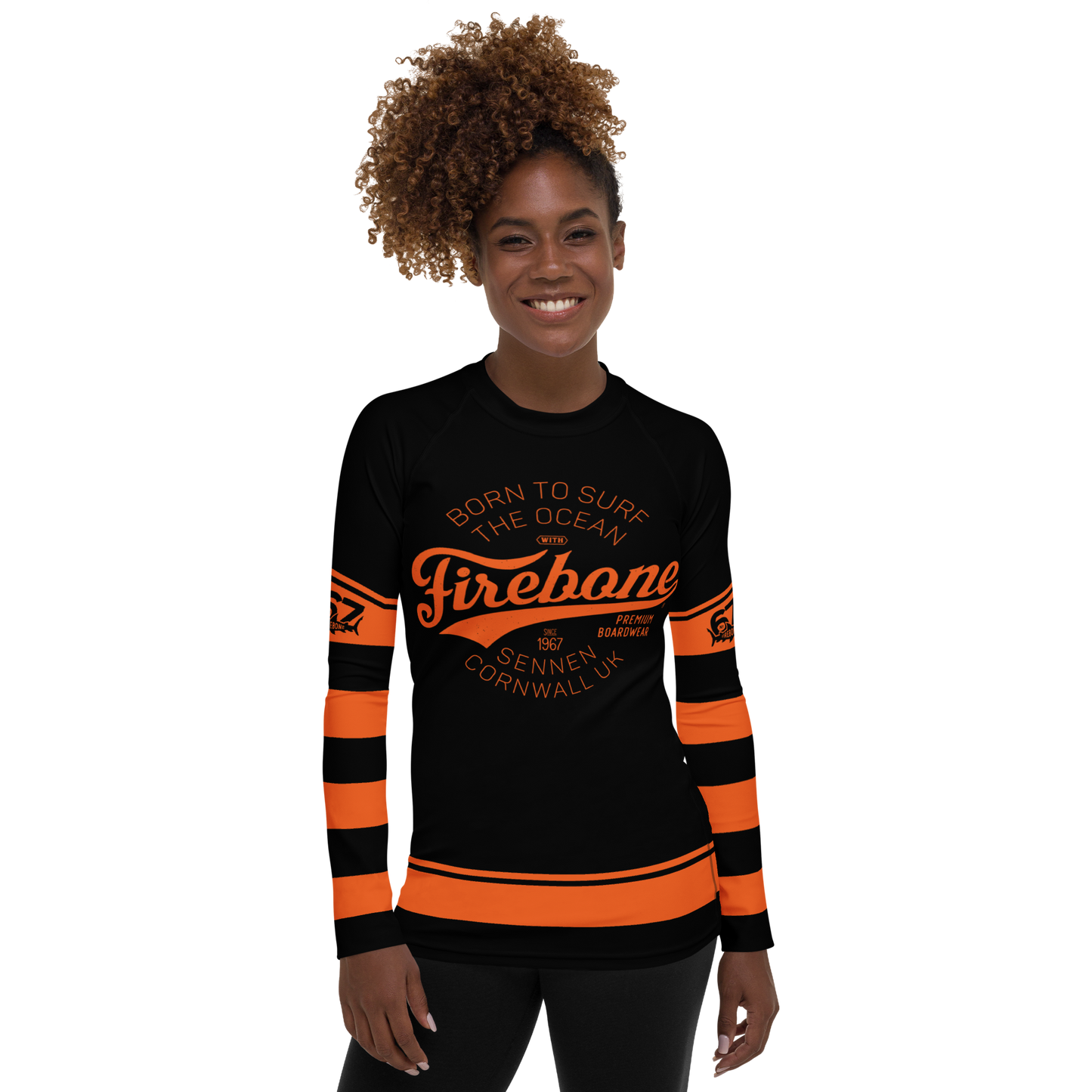 Women's Surf Skin Orange on Black Rash Guard