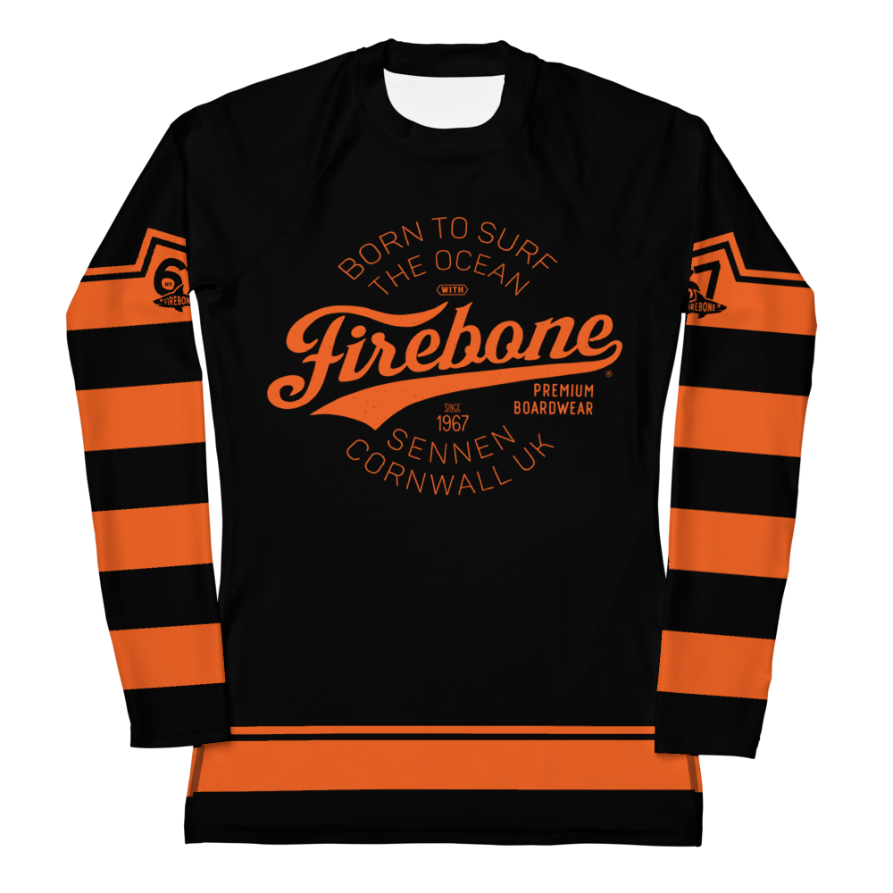 Women's Surf Skin Orange on Black Rash Guard