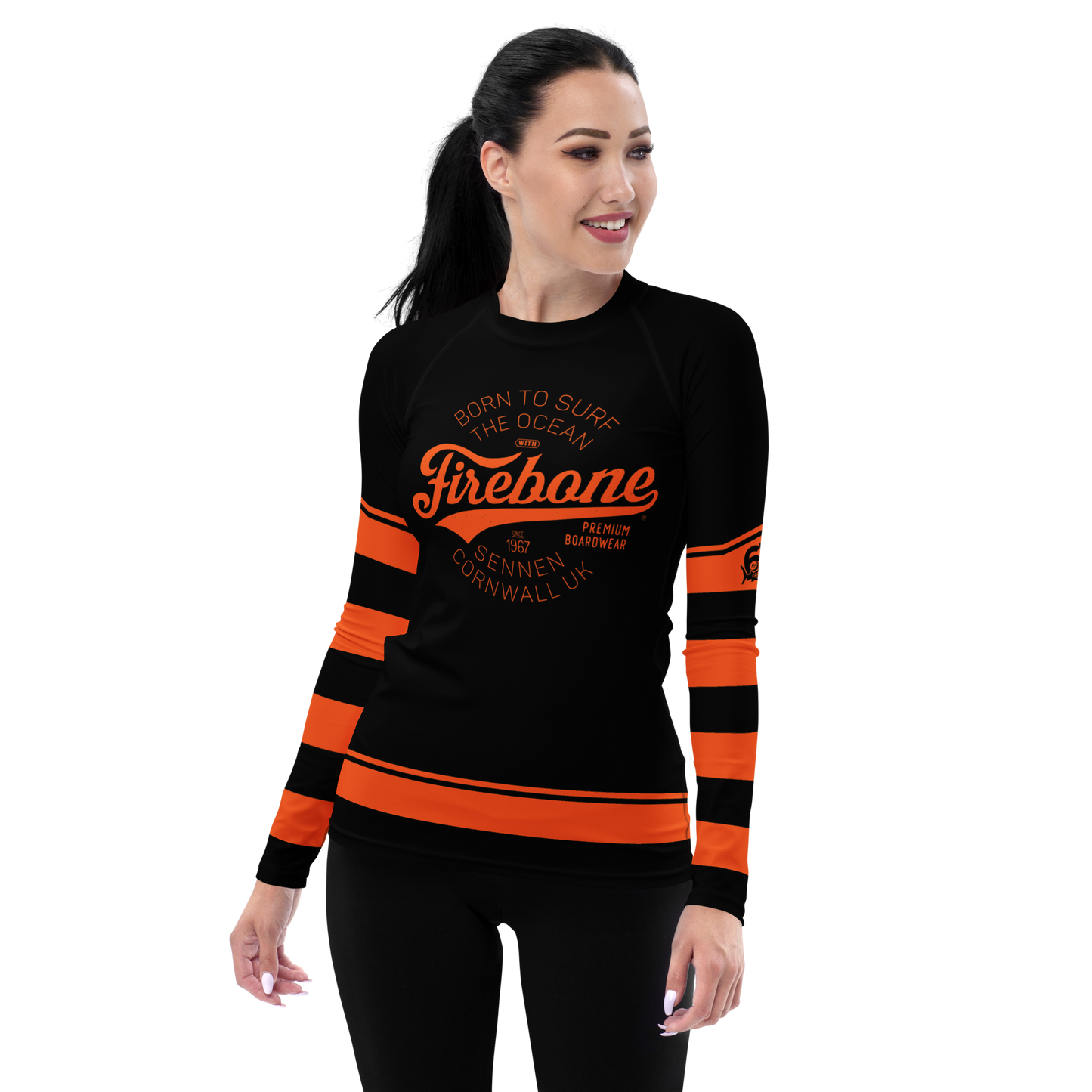 Women's Surf Skin Orange on Black Rash Guard