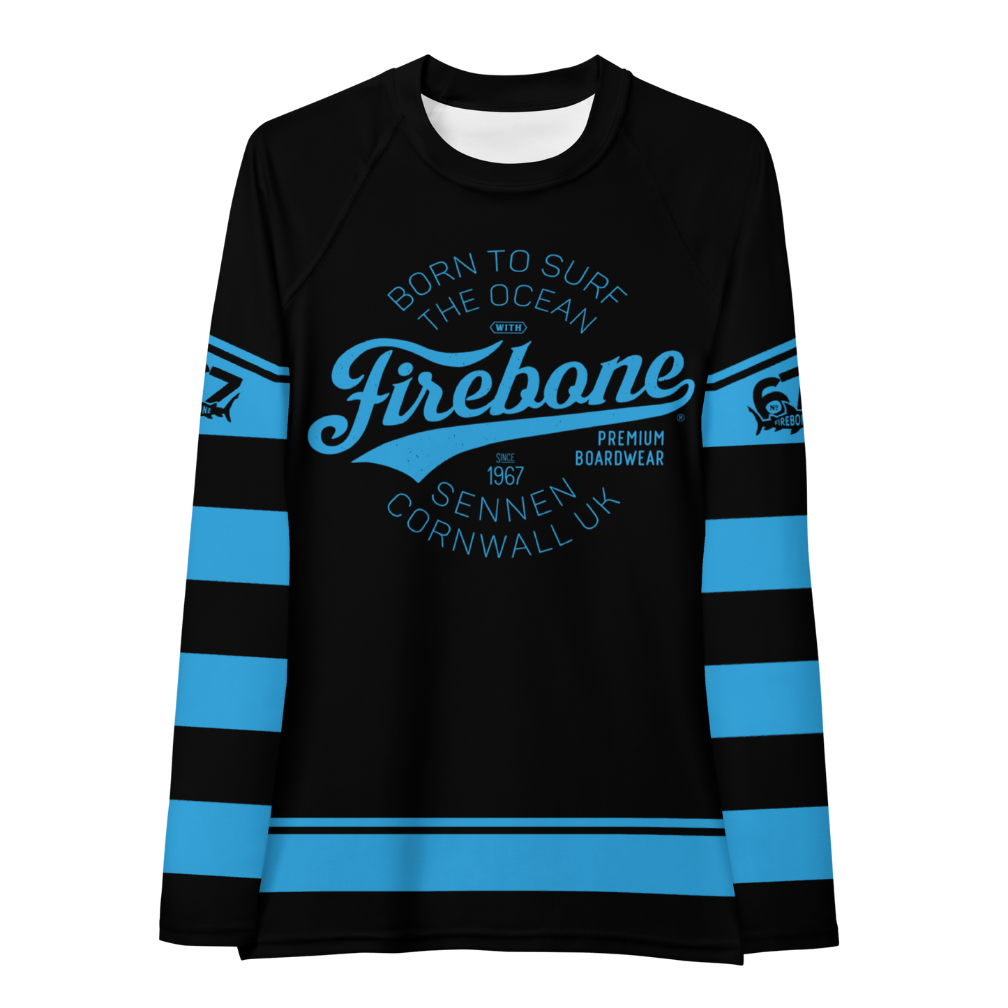 Women's Surf Skin Blue on Black Rash Guard