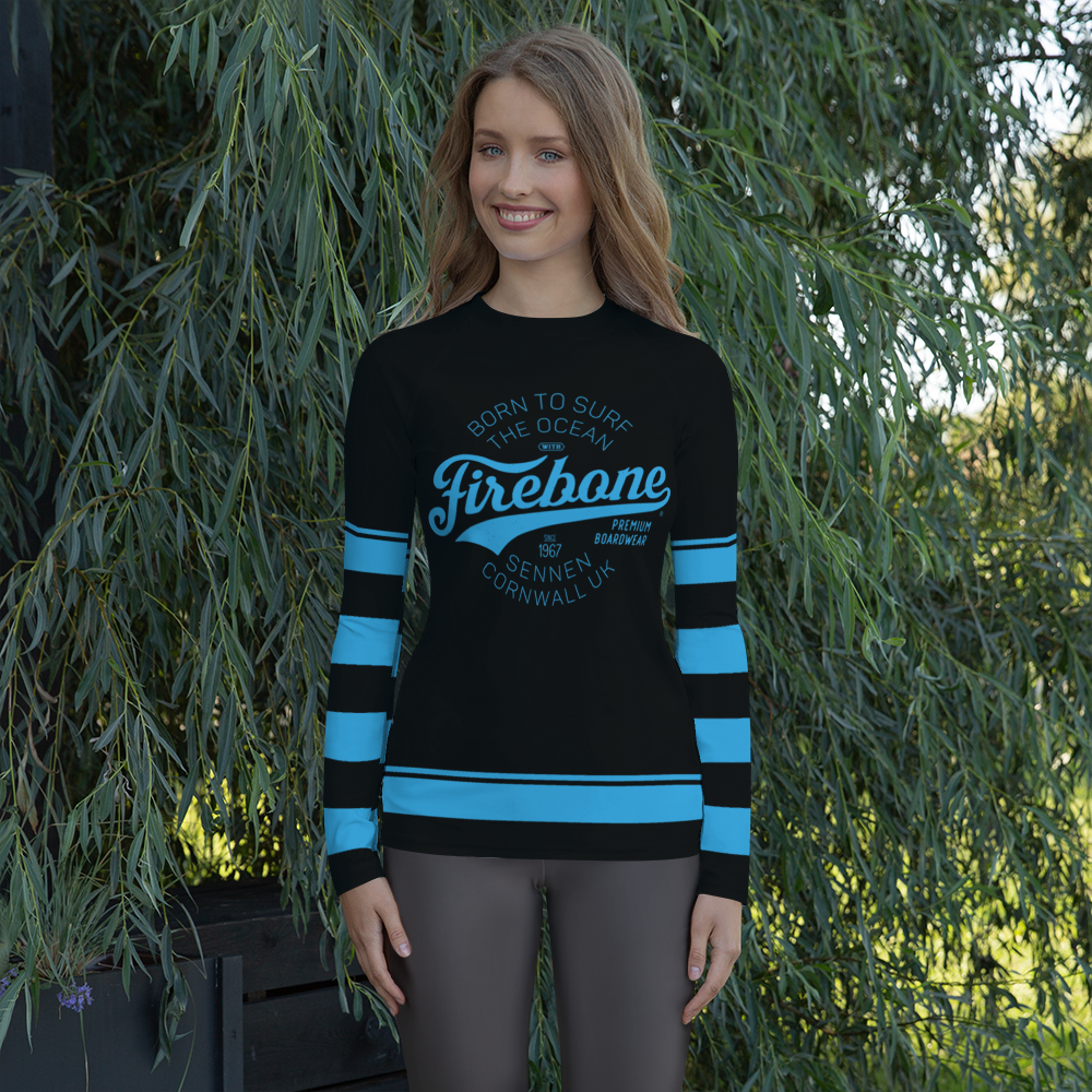 Women's Surf Skin Blue on Black Rash Guard