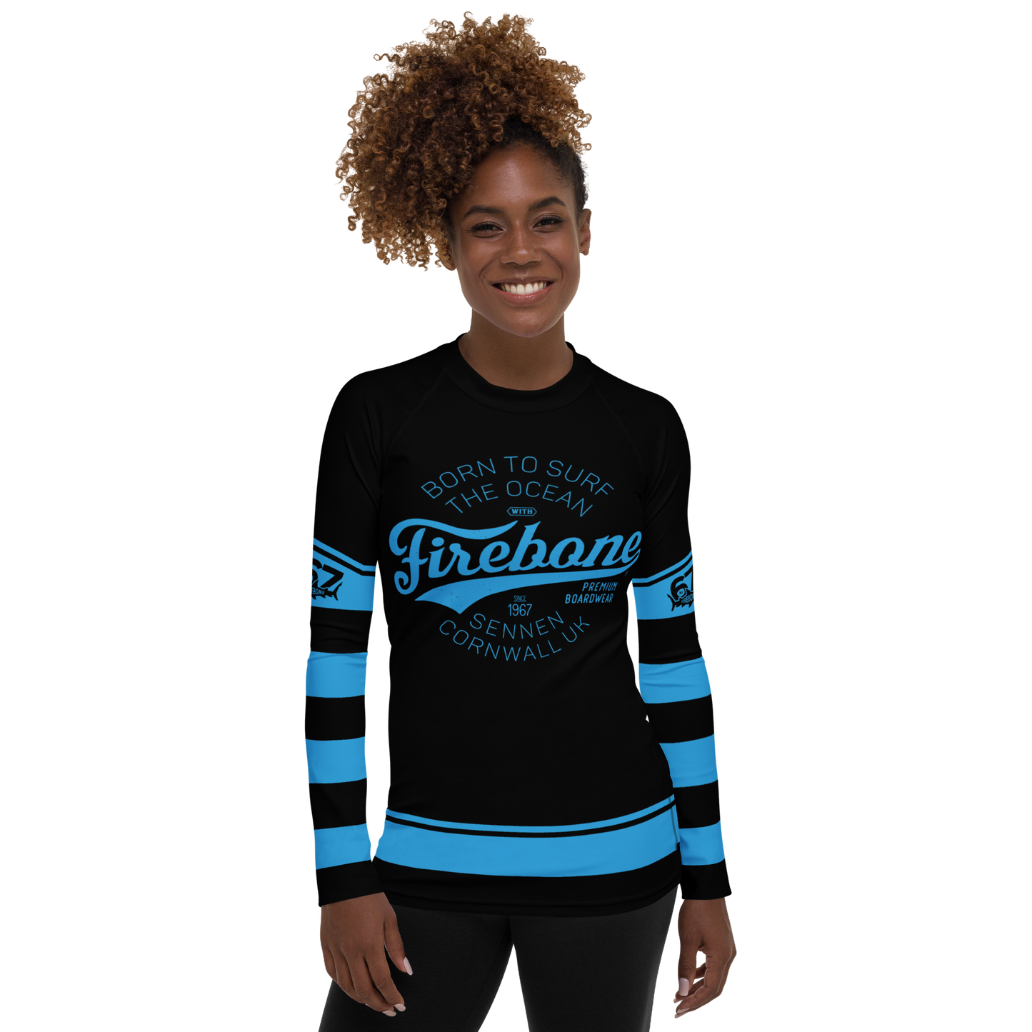Women's Surf Skin Blue on Black Rash Guard