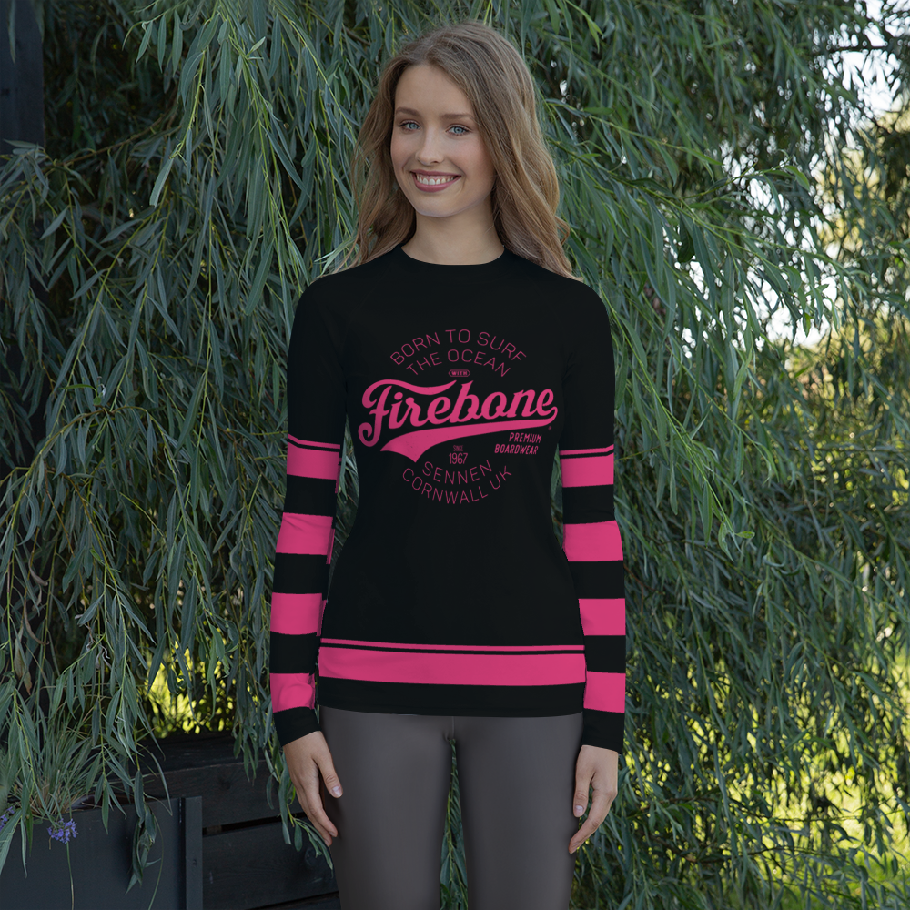 Women's Surf Skin Pink on Black Rash Guard