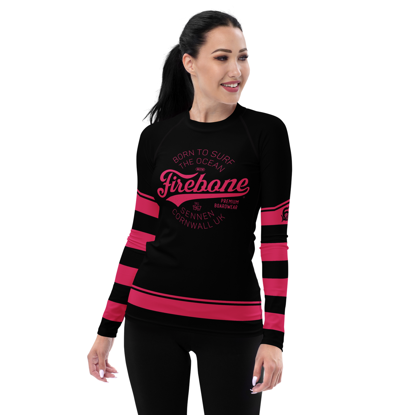 Women's Surf Skin Pink on Black Rash Guard