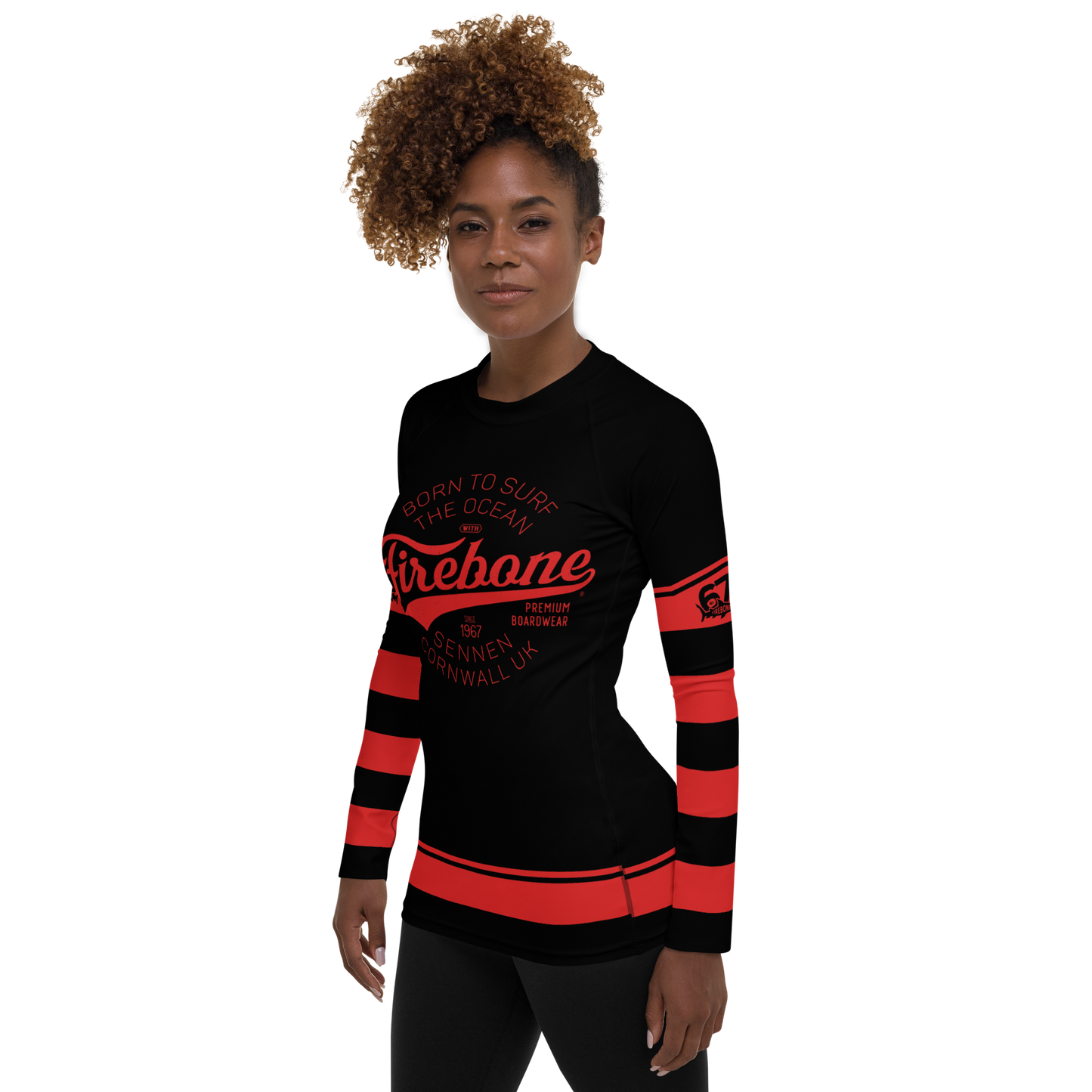 Women's Surf Skin Red on Black Rash Guard