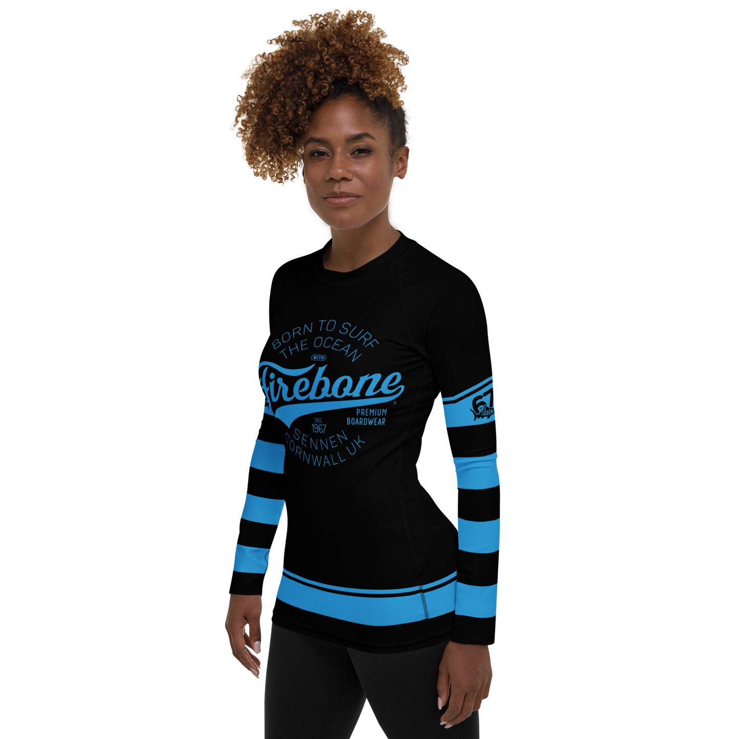Women's Surf Skin Blue on Black Rash Guard