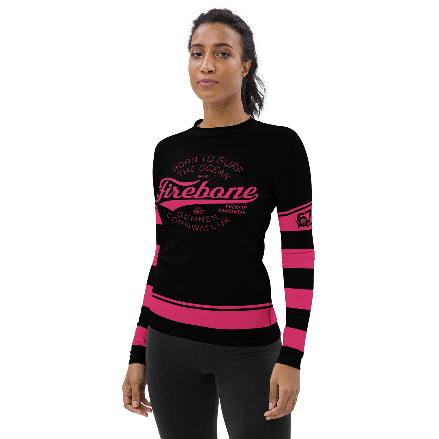 Women's Surf Skin Pink on Black Rash Guard