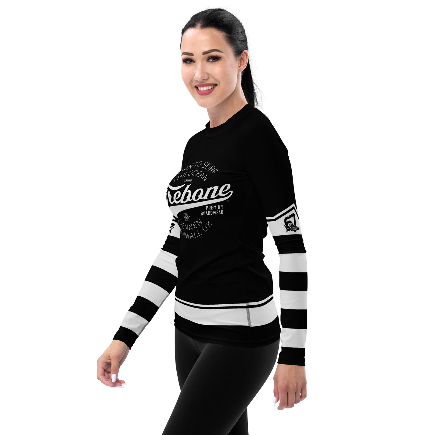 Women's Surf Skin Grey on Black Rash Guard