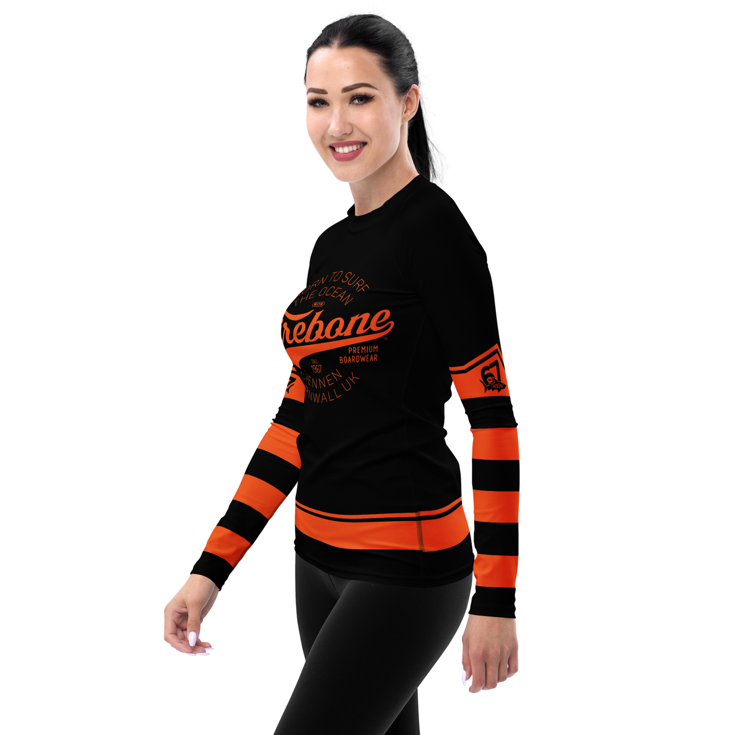 Women's Surf Skin Orange on Black Rash Guard