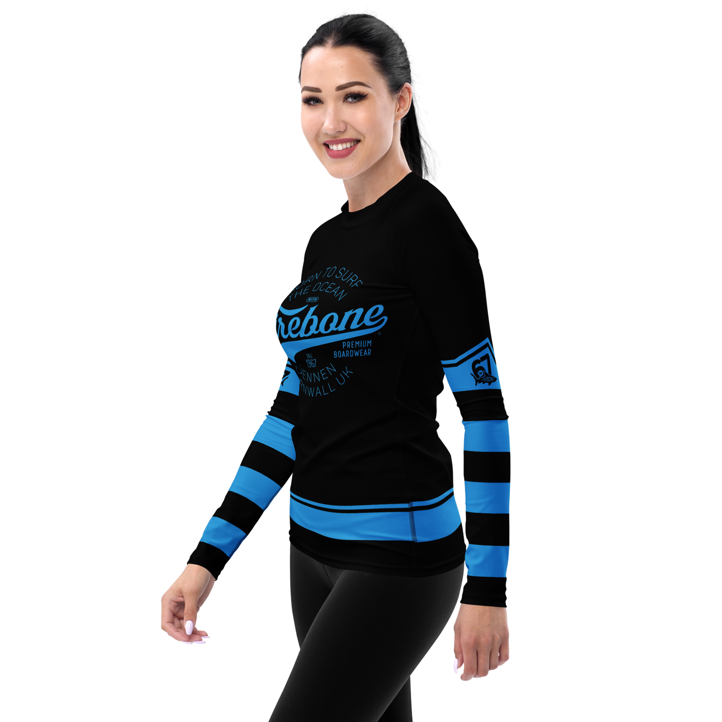 Women's Surf Skin Blue on Black Rash Guard