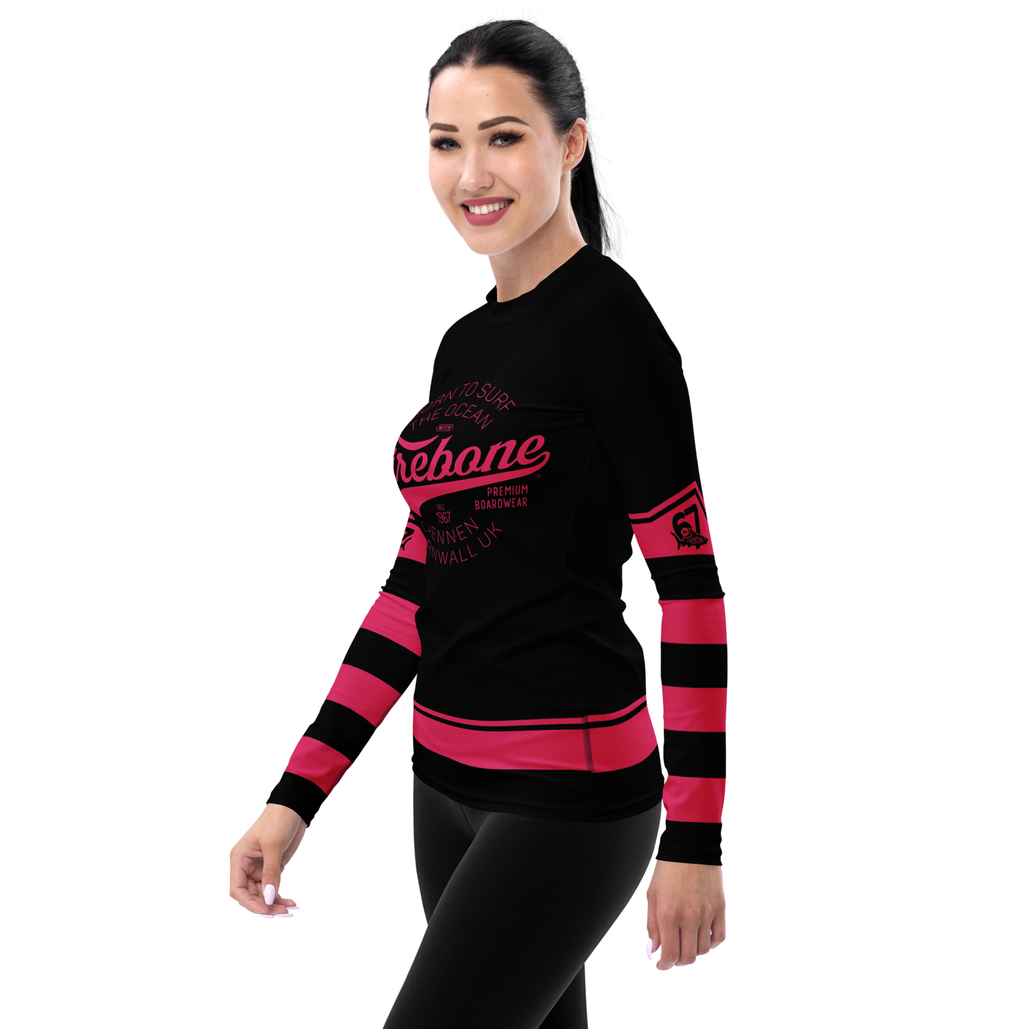 Women's Surf Skin Pink on Black Rash Guard