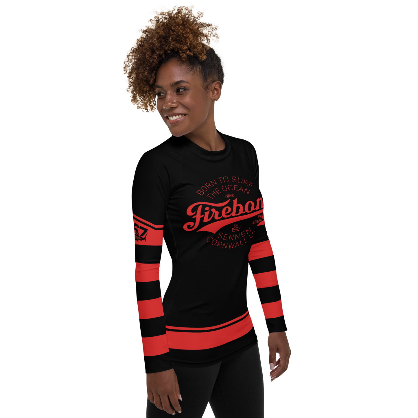 Women's Surf Skin Red on Black Rash Guard