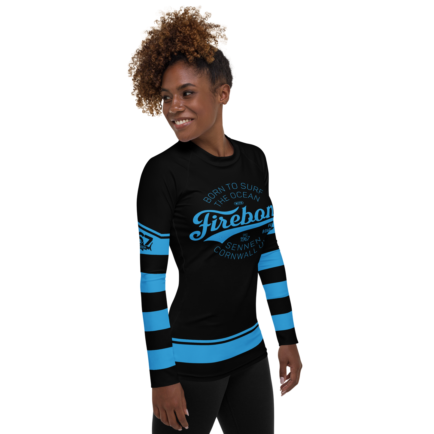Women's Surf Skin Blue on Black Rash Guard